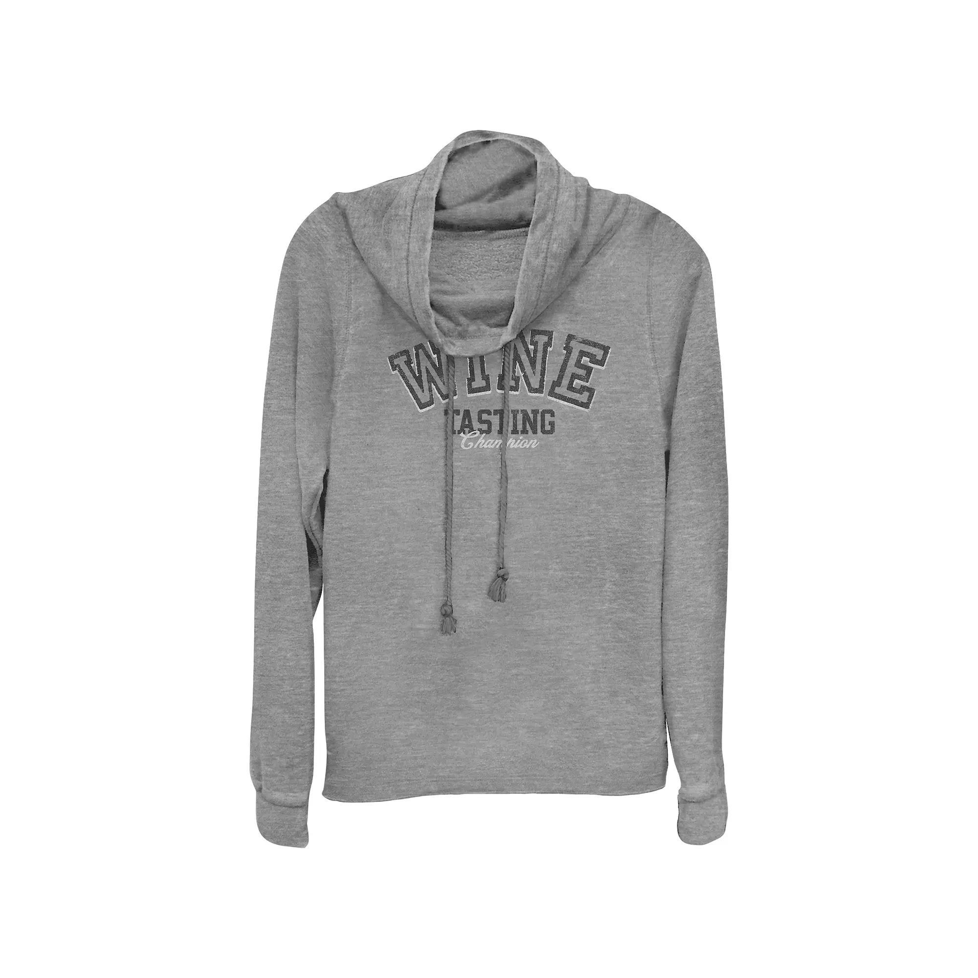 Women's Plus Send Wine Cowlneck Graphic Lightweight Long Sleeve, Girl's, Size: 1XL, Gray Grey Product Image
