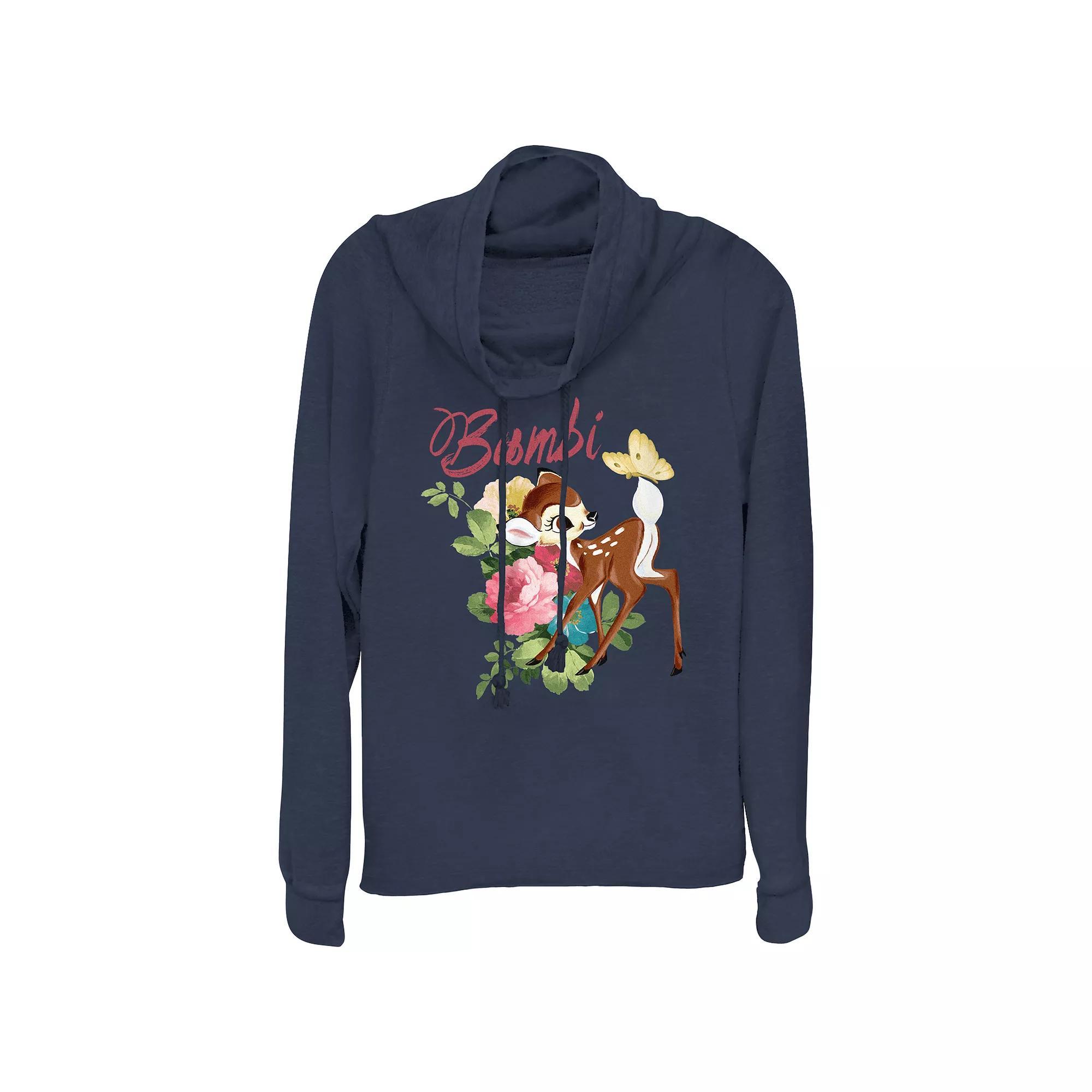 Disneys Bambi Painting Womens Cowlneck Graphic Lightweight Long Sleeve, Girls Blue Product Image