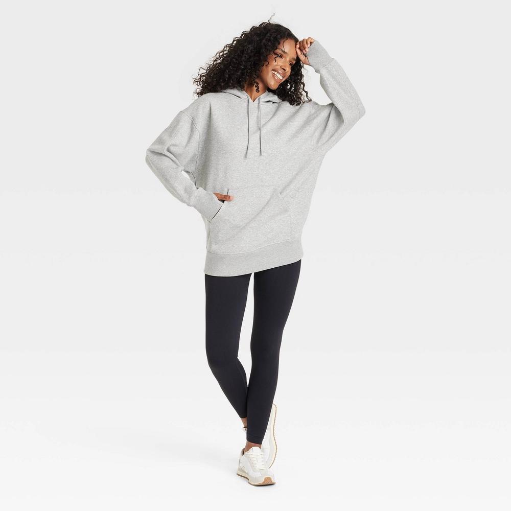 Womens Fleece Oversized Hooded Pullover Sweatshirt - JoyLab Heathered L Product Image