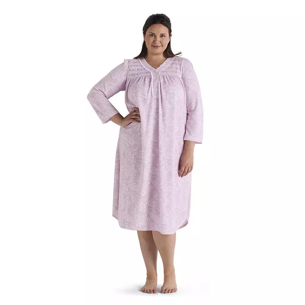 Plus Size Miss Elaine Essentials Honeycomb Long Gown, Womens Blue Paisley Product Image