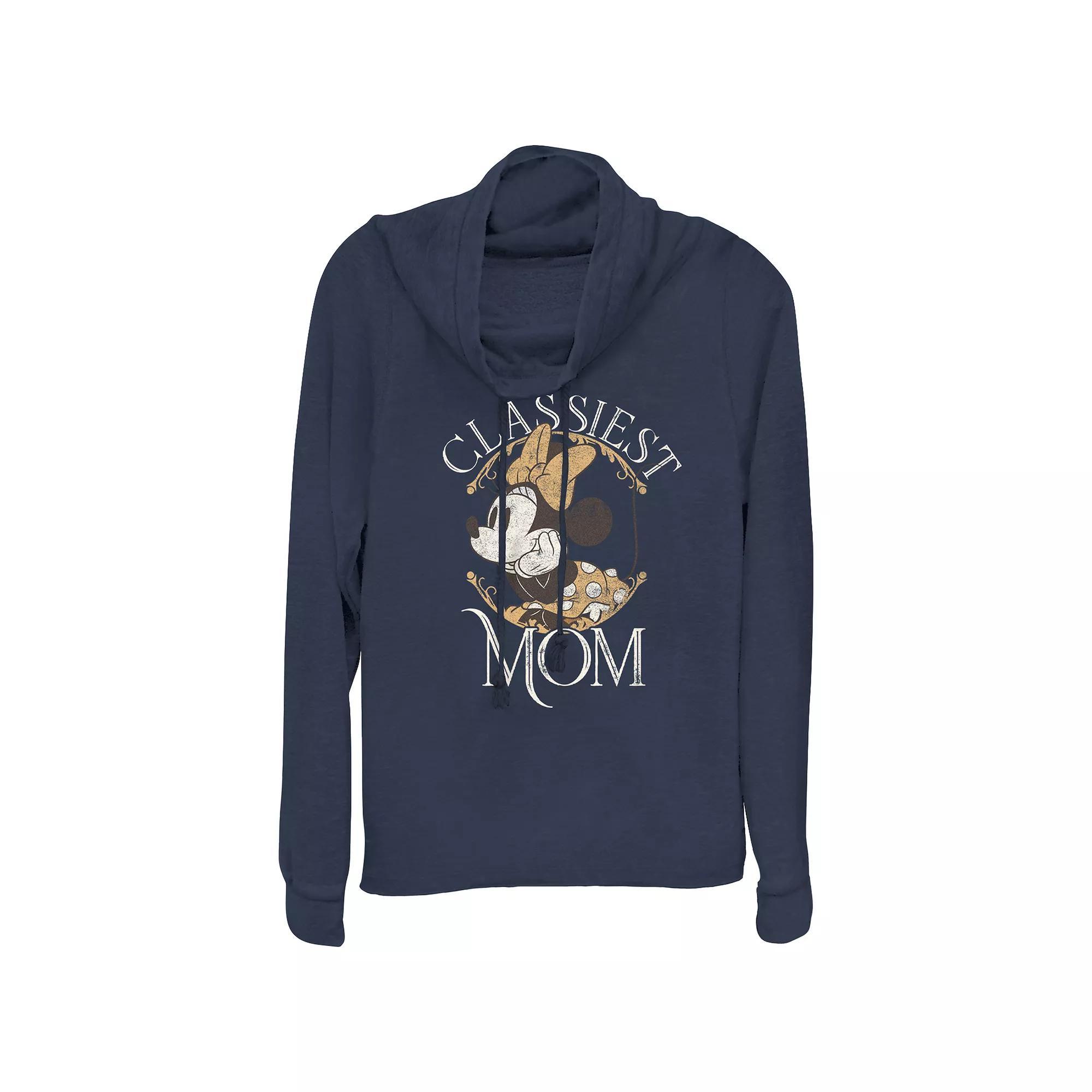 Disneys Minnie Mouse Classiest Mom Womens Cowlneck Graphic Lightweight Long Sleeve Blue Product Image