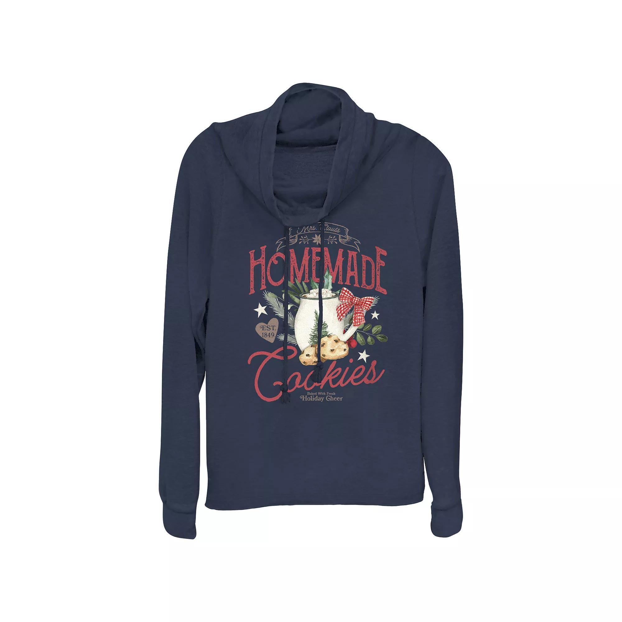 Women's Mrs. Claus' Homemade Christmas Cookies Cowlneck Graphic Lightweight Long Sleeve, Size: XS, Blue Product Image