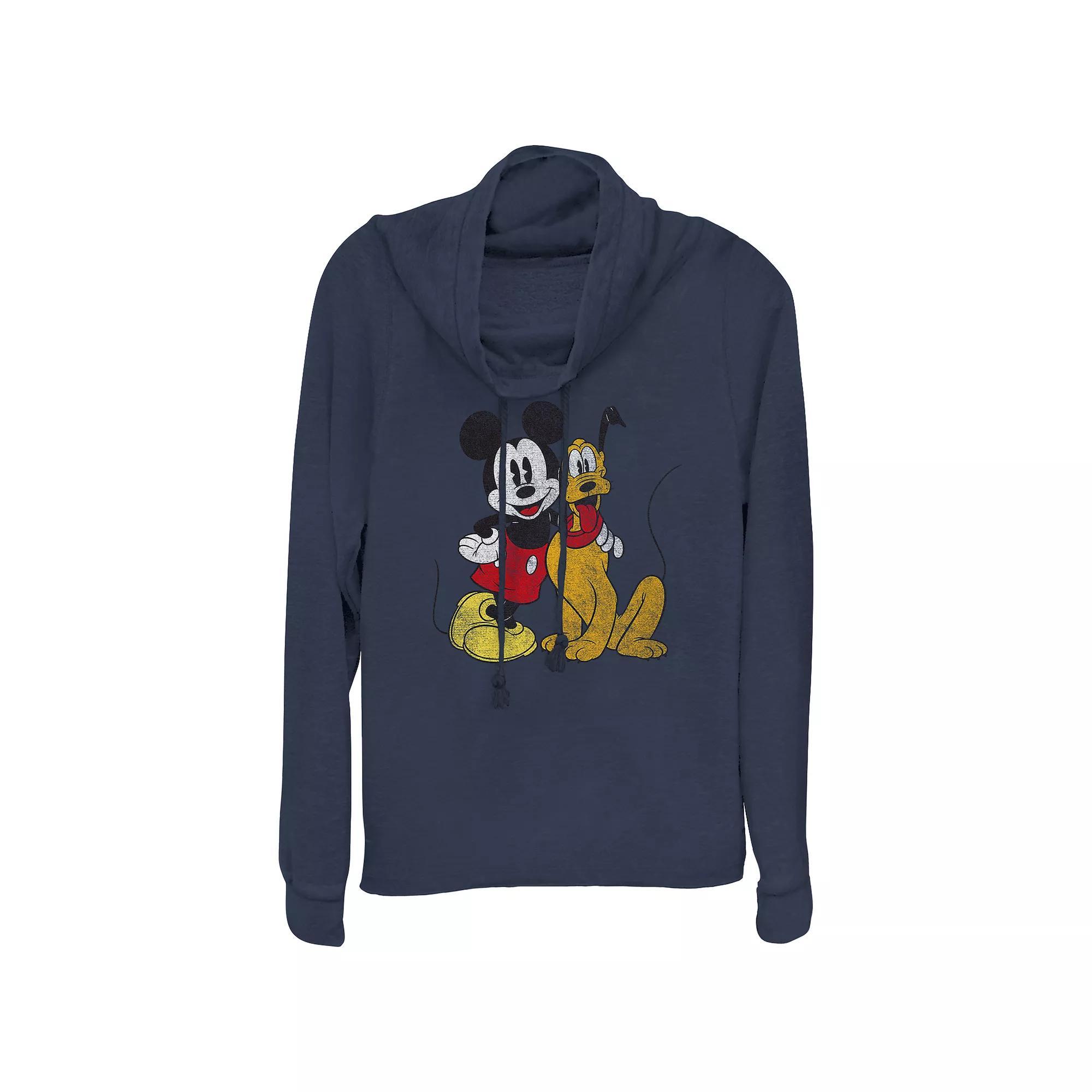 Disney's Mickey Mouse And Pluto Best Buds Women's Cowlneck Graphic Lightweight Long Sleeve, Girl's, Size: XL, Blue Product Image