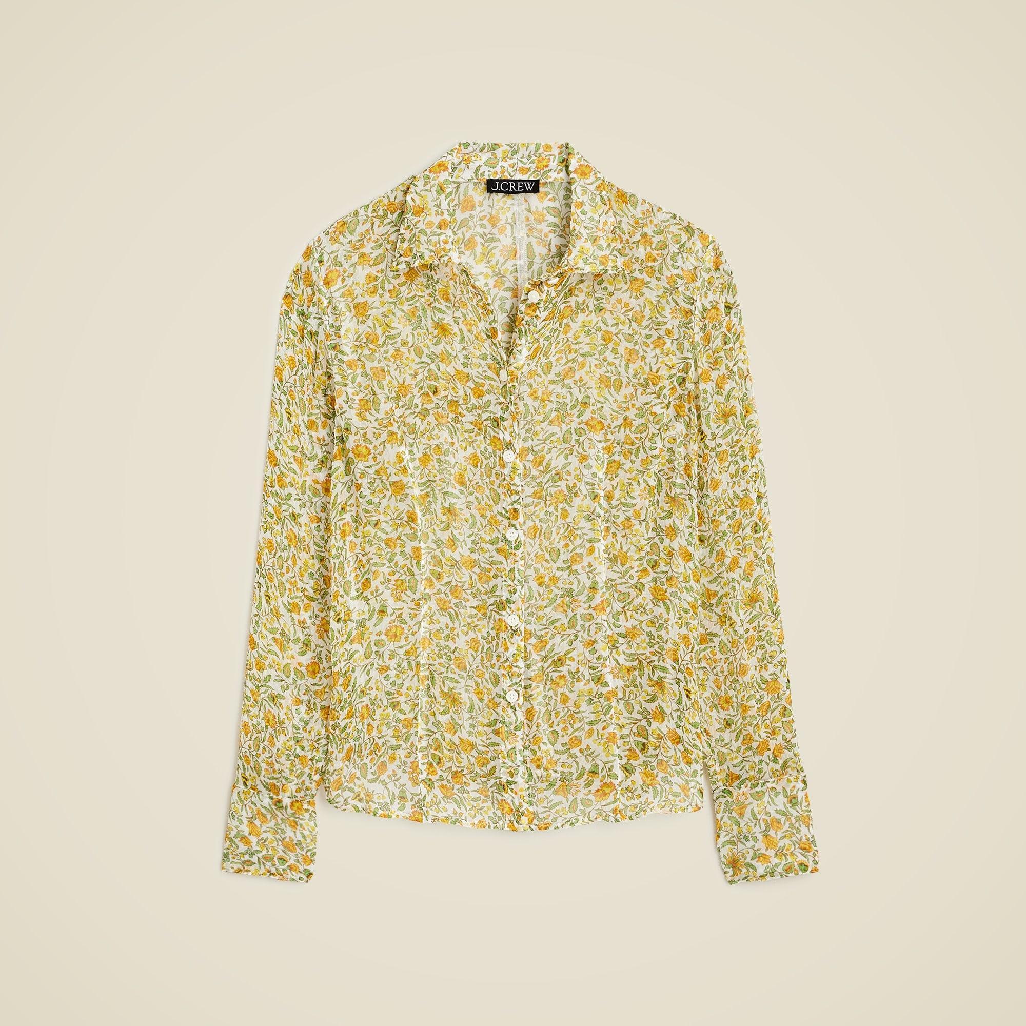 Crinkle chiffon button-up shirt in floral vines Product Image