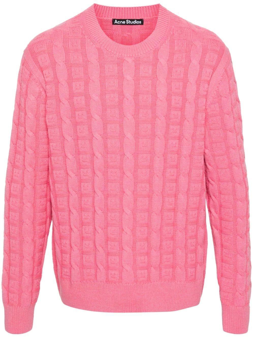 ACNE STUDIOS Cable Wool Jumper Tango Pink Product Image