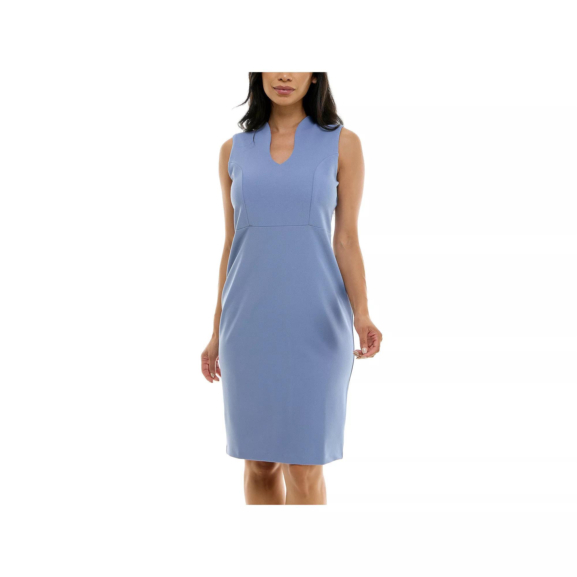 Womens Nina Leonard U-Neck Midi Sheath Dress Blue Product Image