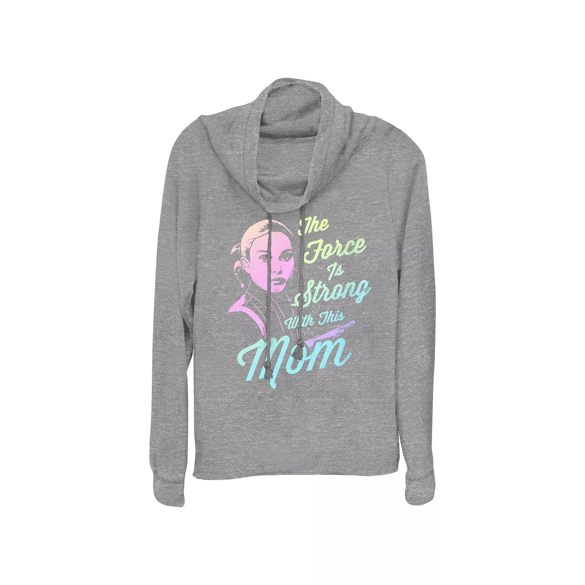 Women's Star Wars Amidala The Force Is Strong With This Mom Cowlneck Graphic Lightweight Long Sleeve, Size: Small, Gray Grey Product Image