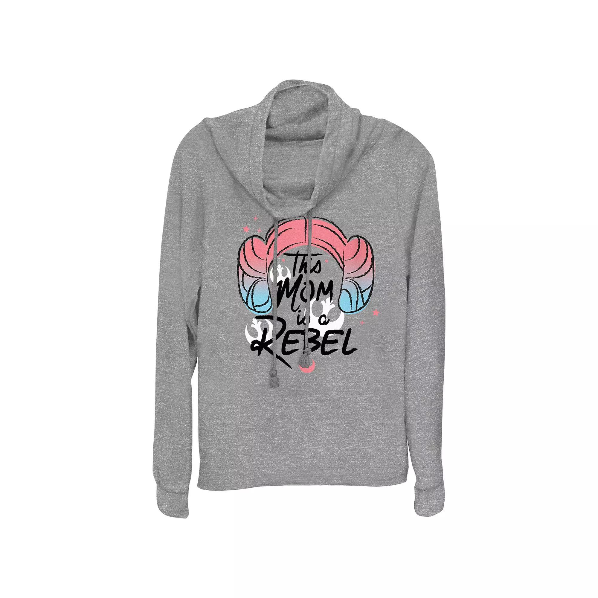 Women's Star Wars This Mom Is A Rebel Cowlneck Graphic Lightweight Long Sleeve, Size: Small, Gray Grey Product Image
