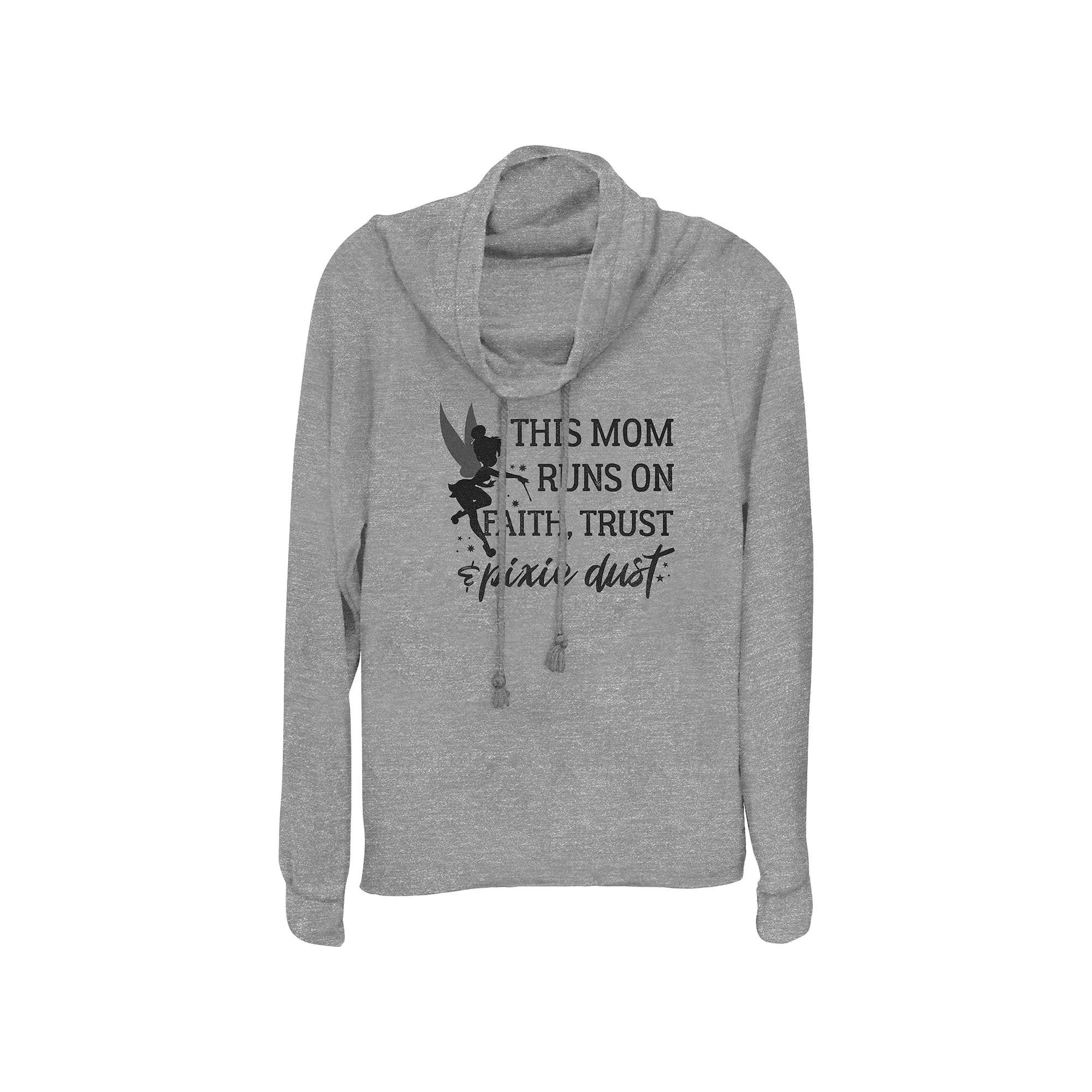 Disney's Tinker Bell This Mom Runs On Faith Trust And Pixie Dust Women's Cowlneck Graphic Lightweight Long Sleeve, Size: Small, Gray Grey Product Image