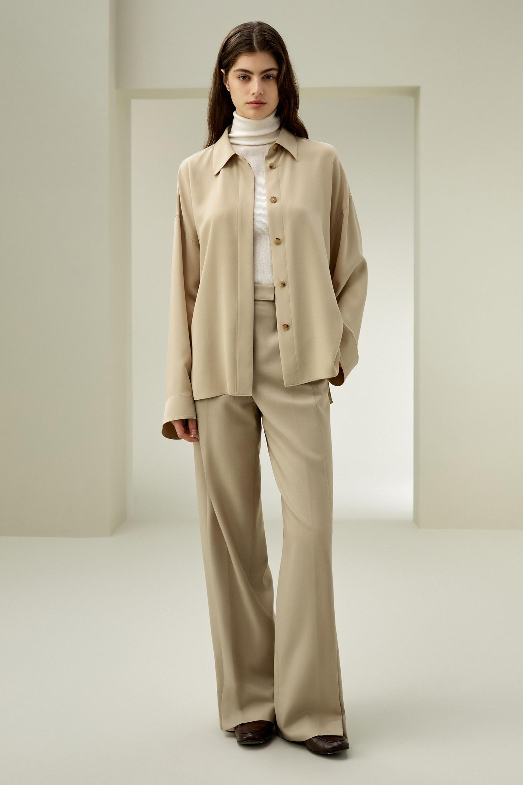 Relaxed Fit Drape Oversized Silk Shirt Product Image