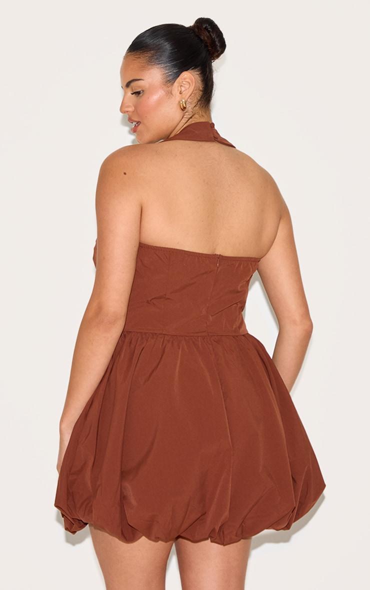 Plus Chocolate Pinstripe Halterneck Puffball Dress Product Image