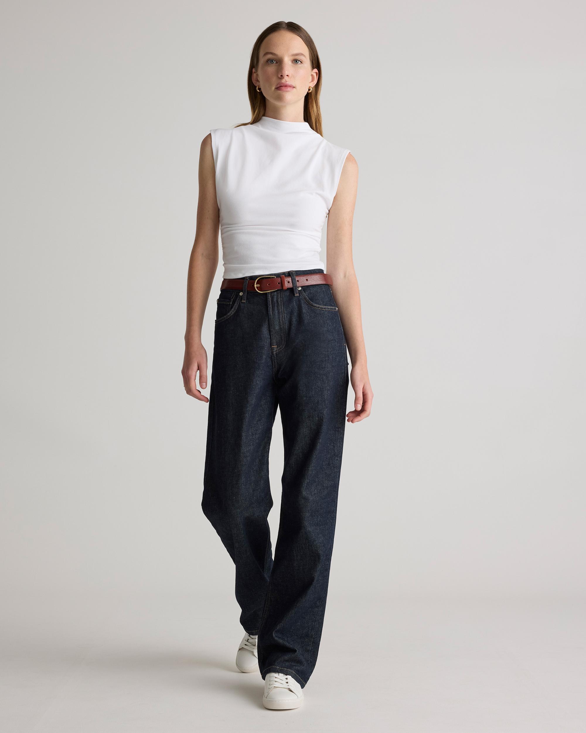 Quince | Women's Stretch Cotton Jersey Sleeveless Mock Neck Top Organic Cotton Product Image