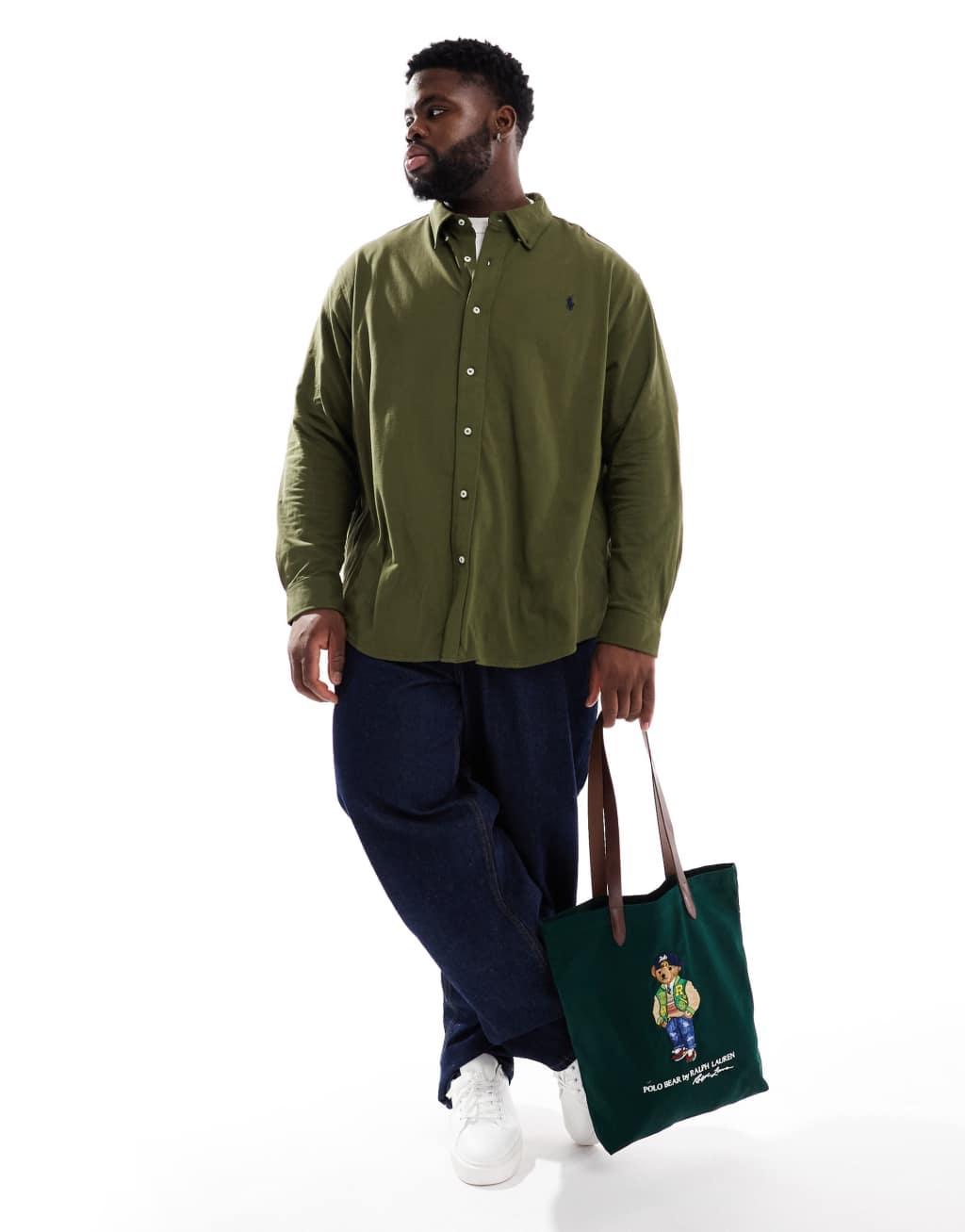 Polo Ralph Lauren Big & Tall icon logo pique shirt in dark green Product Image