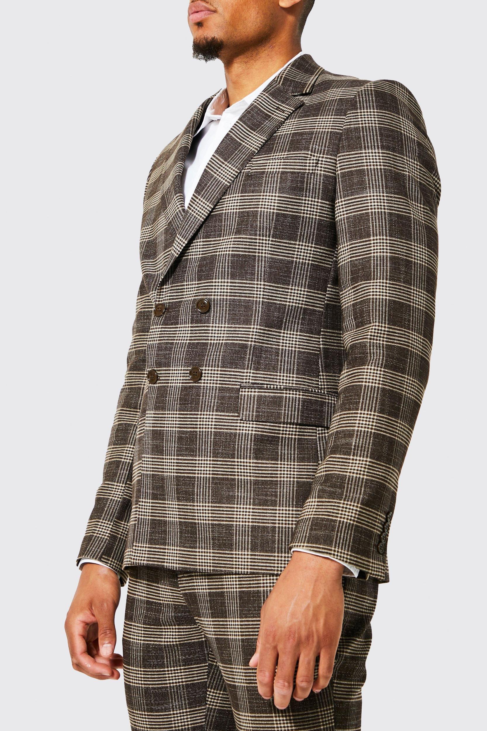 Tall Double Breasted Slim Plaid Suit Jacket | boohooMAN USA Product Image