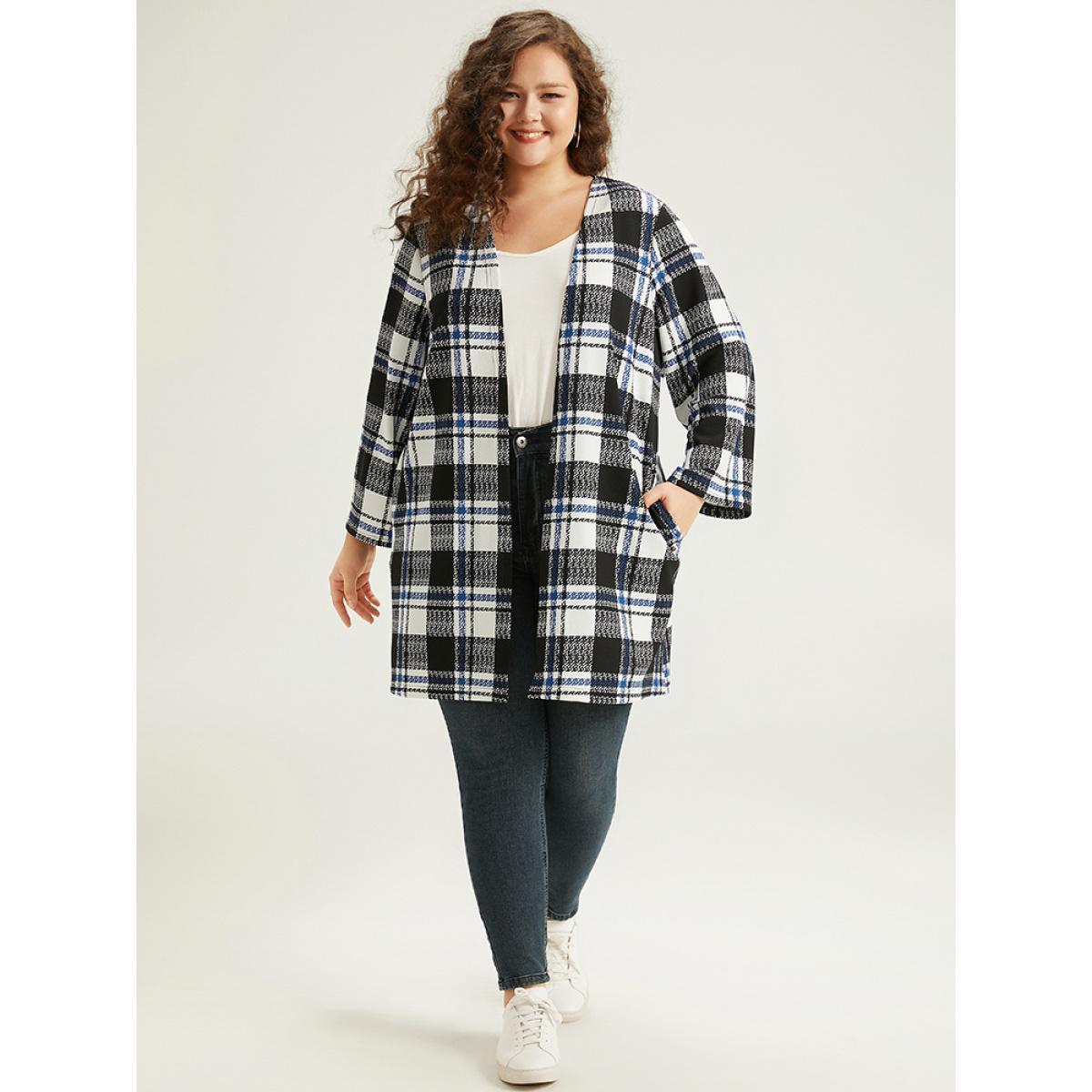 Plus Size Plaid Print Pocket Open Front Kimono Women Multicolor Casual Contrast Pocket Dailywear Kimonos BloomChic 14-16/1X Product Image