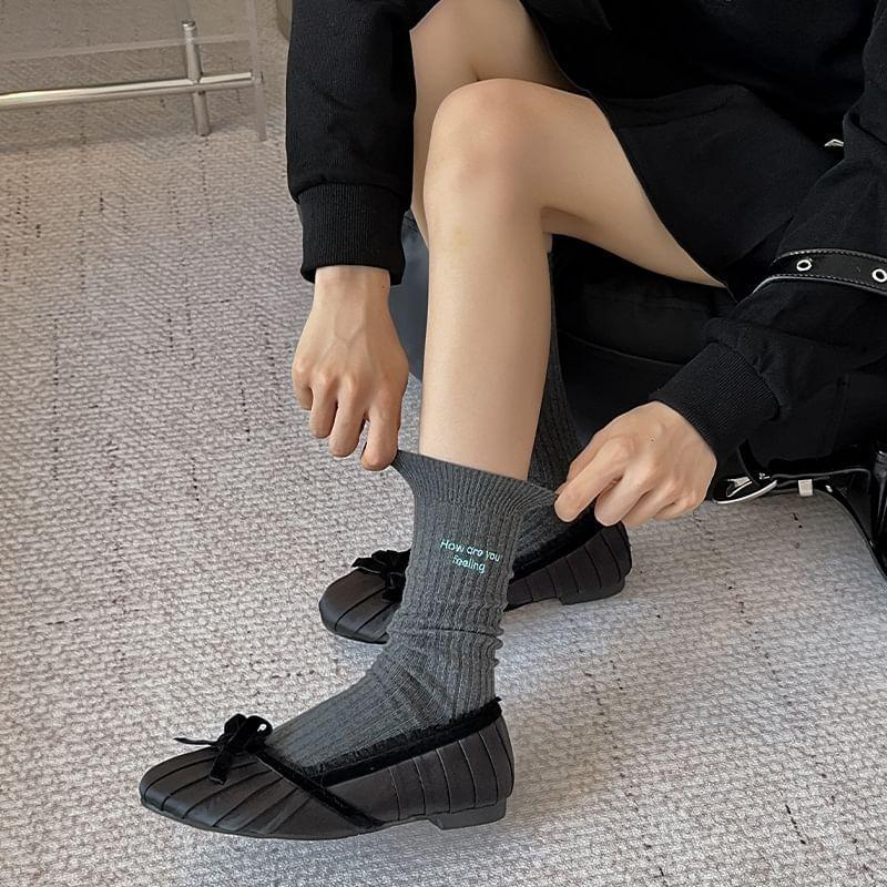 Letter Embroidered Ribbed Socks Product Image