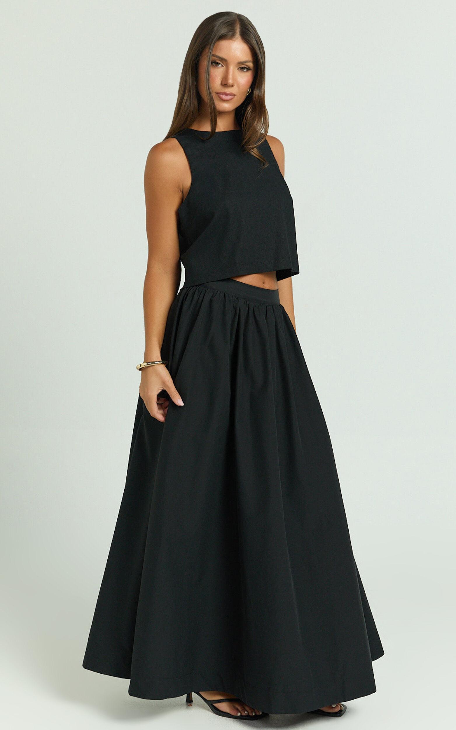 Preston Maxi Skirt - Gathered Waist Full Skirt in Black Product Image