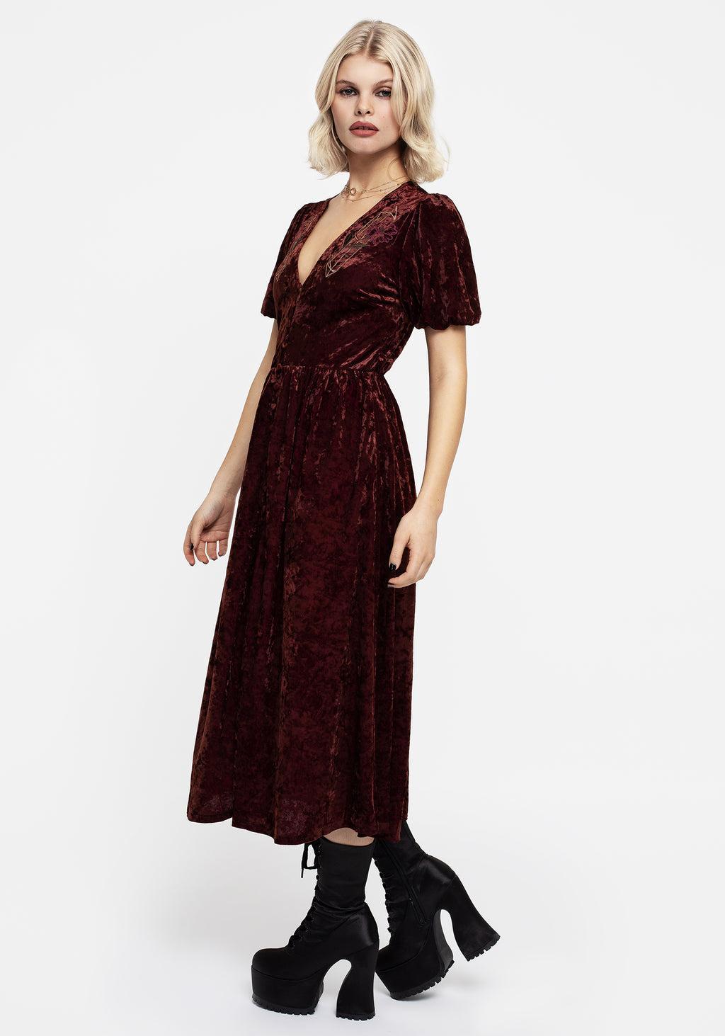 Essence Crushed Velour Button Up Midi Dress Product Image