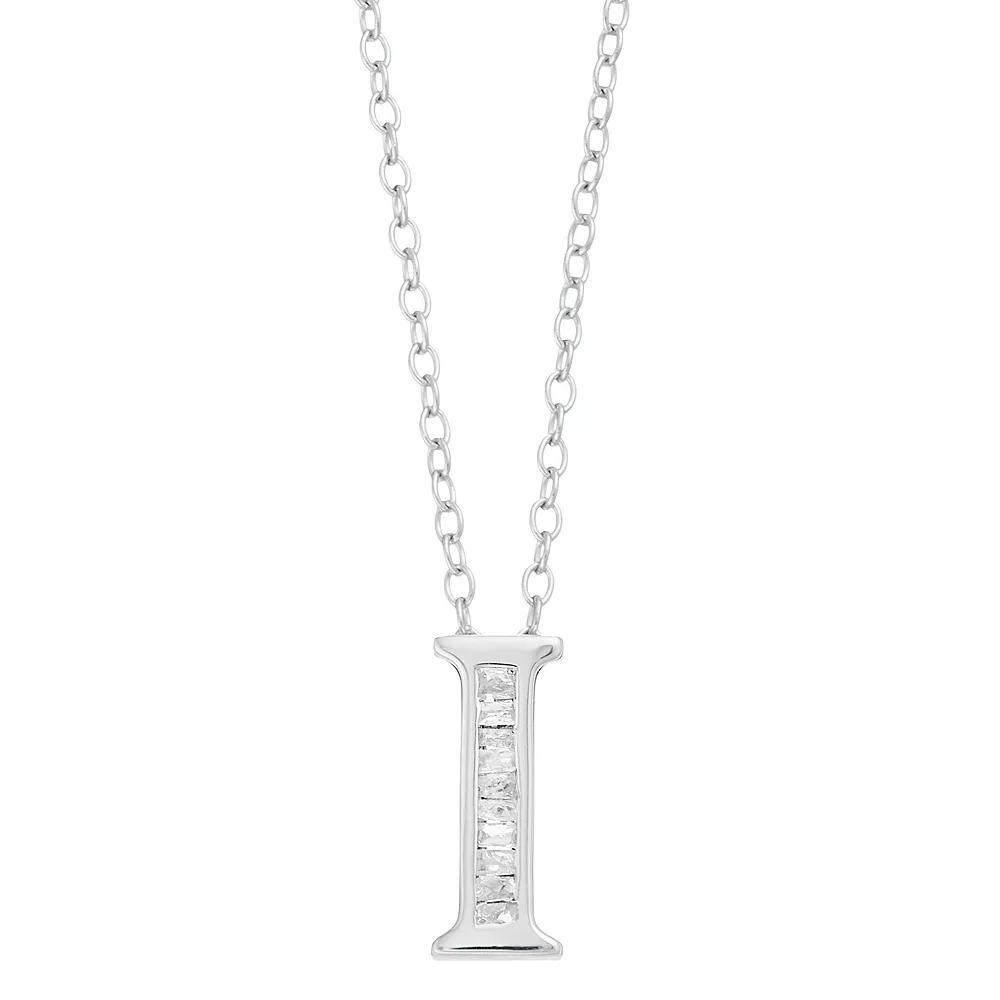 Sterling Silver Baguette Diamond Initial Pendant Necklace, Women's, Size: 18" Product Image