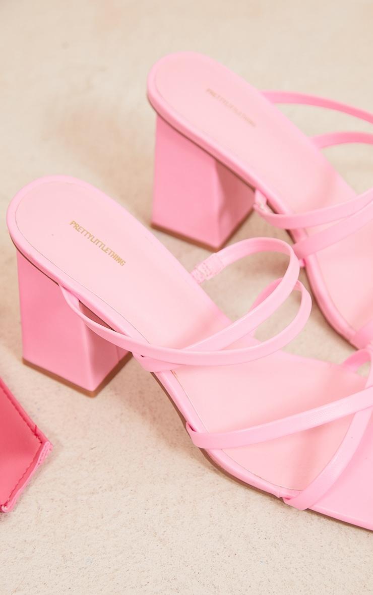Pink PU Wide Fit Square Toe Strappy Block Heeled Mules Product Image