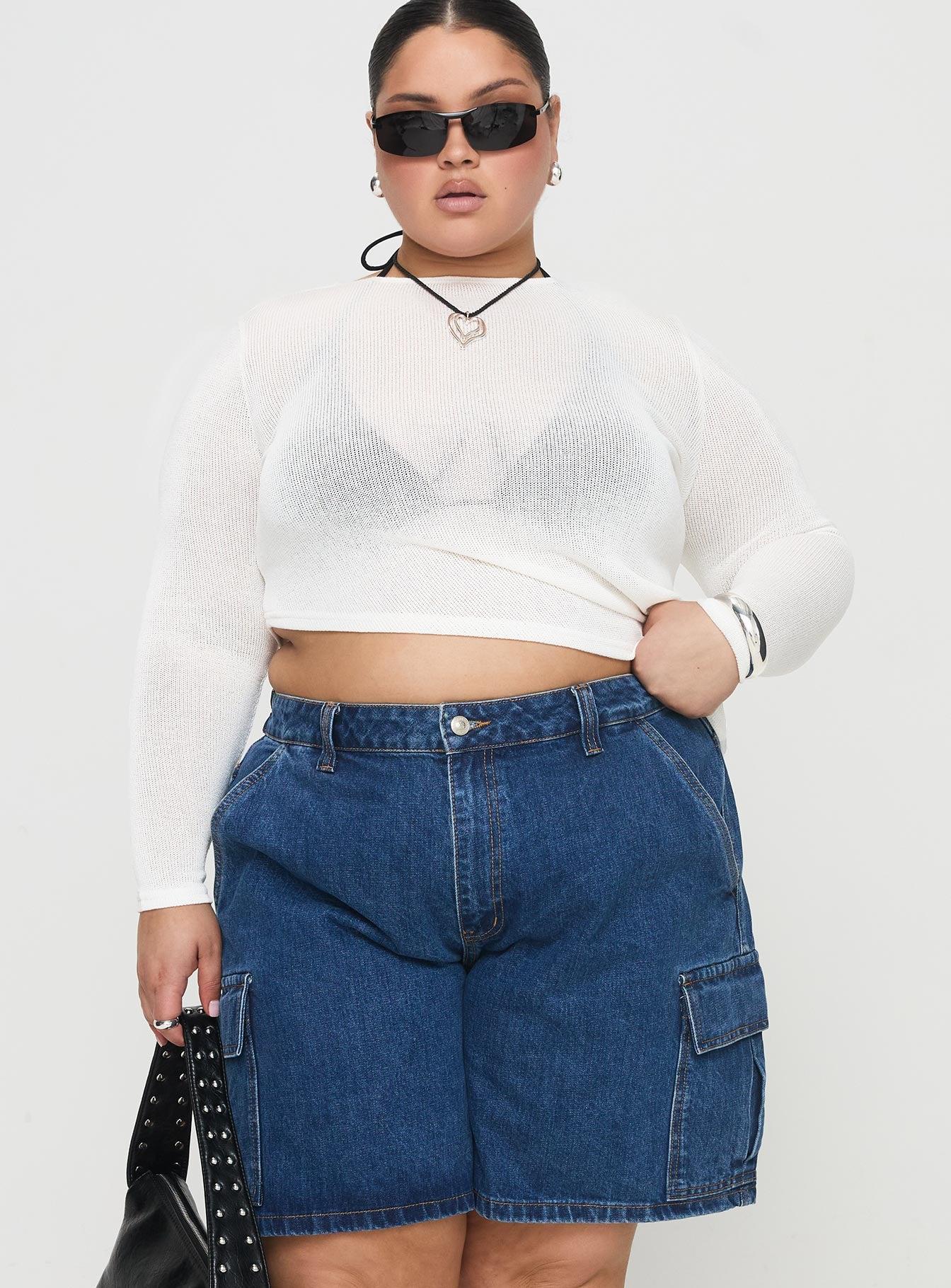 Mika Carpenter Denim Shorts Mid Wash Curve Product Image