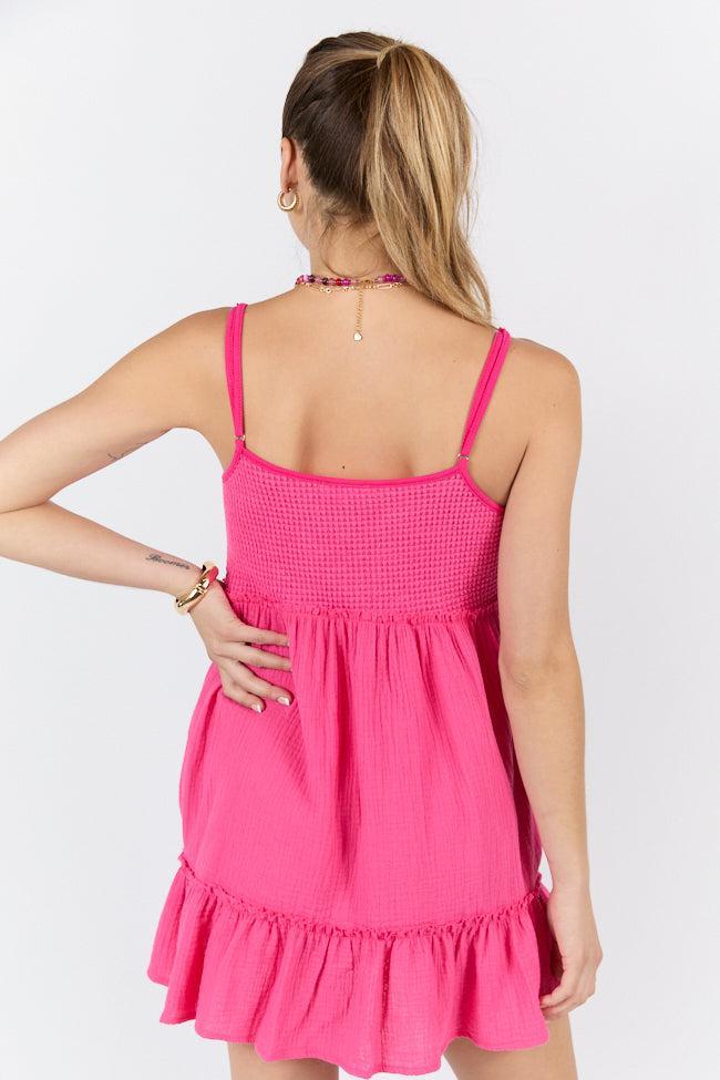 Sunny Day Stroll Pink Waffle & Gauze Mini Dress SALE Product Image