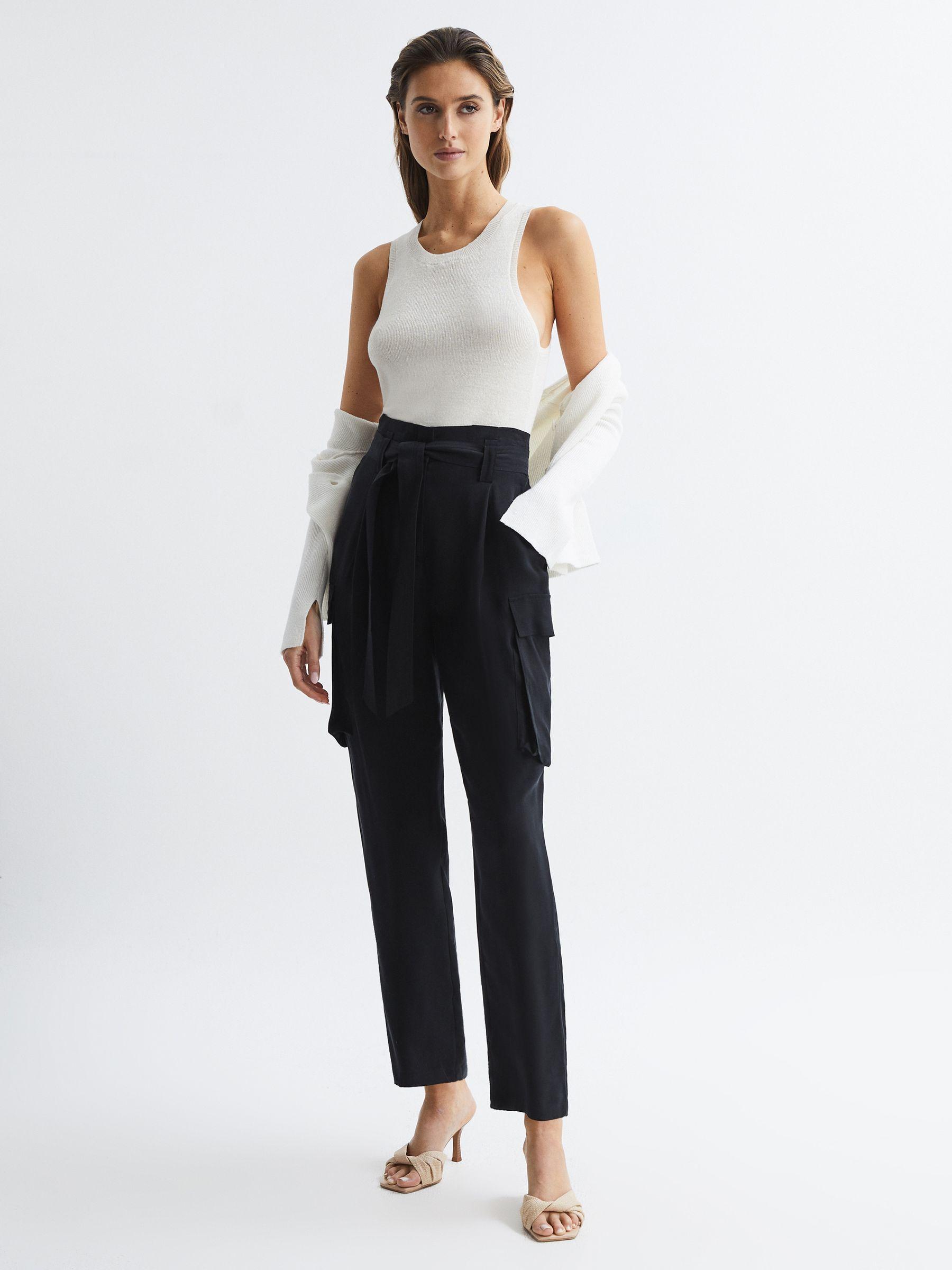 High Rise Straight Leg Utility Trousers in Black Product Image