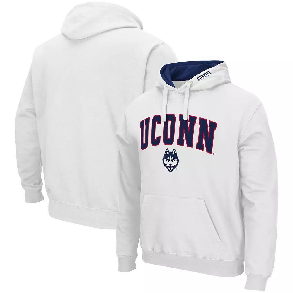 Men's Colosseum White UConn Huskies Arch & Logo 3.0 Pullover Hoodie, Size: 3XL Product Image