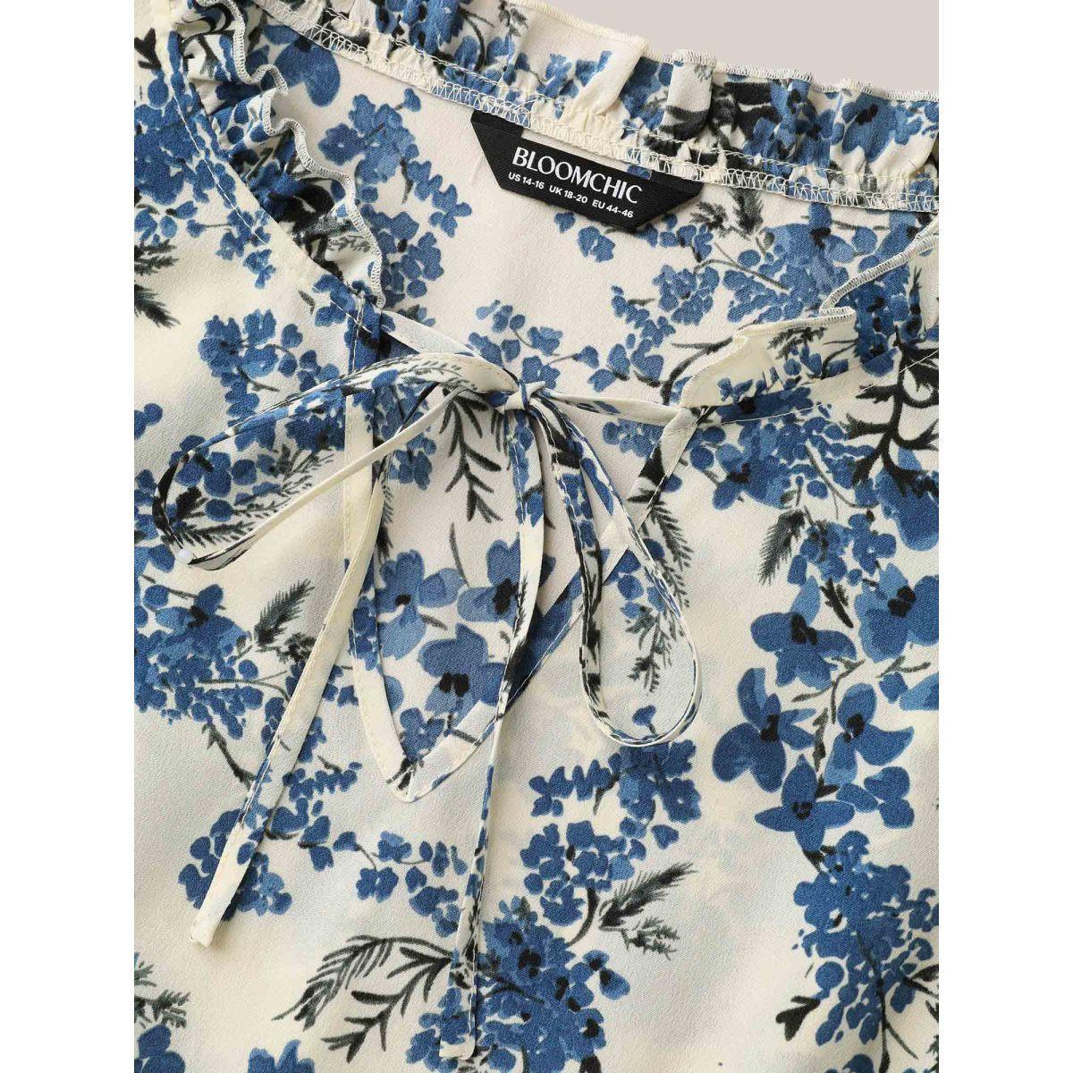 Plus Size In Full Bloom Notched Collar Pockets Midi Dress Skyblue Women Elegant Tie knot Notched collar Short sleeve Curvy BloomChic 18-20/2X Product Image