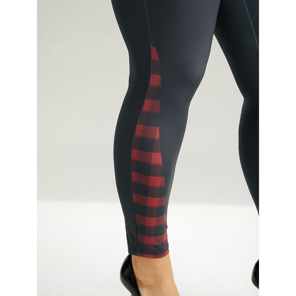 Plus Size Supersoft Essentials Plaid Patchwork High Rise Leggings Women Black Glamour High stretch Skinny High Rise Festival-Christmas Leggings BloomChic 30/6X Product Image
