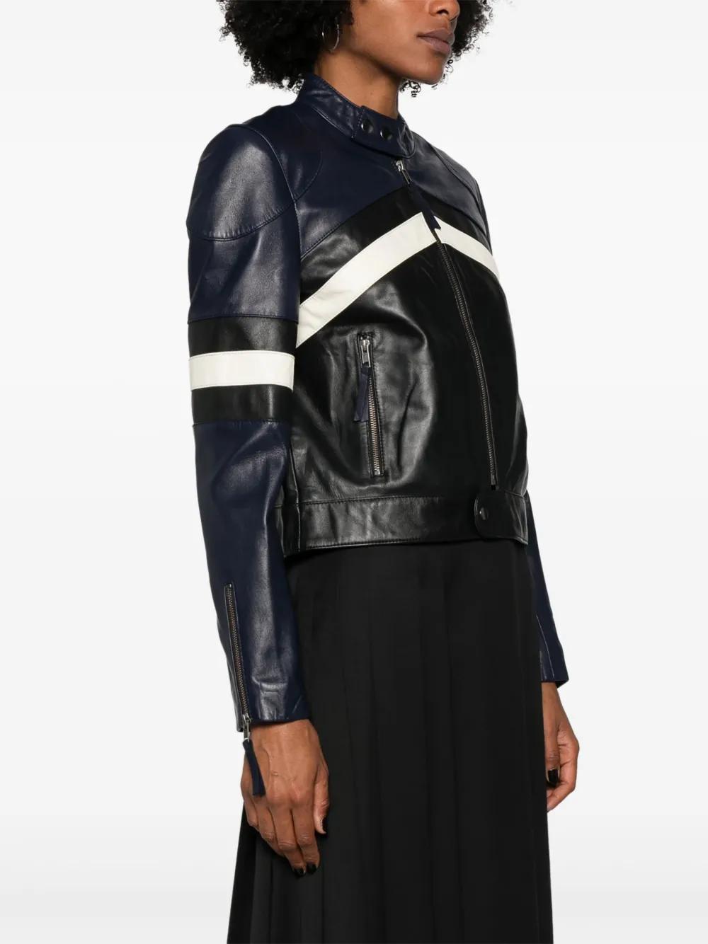 zip-up leather biker jacket Product Image