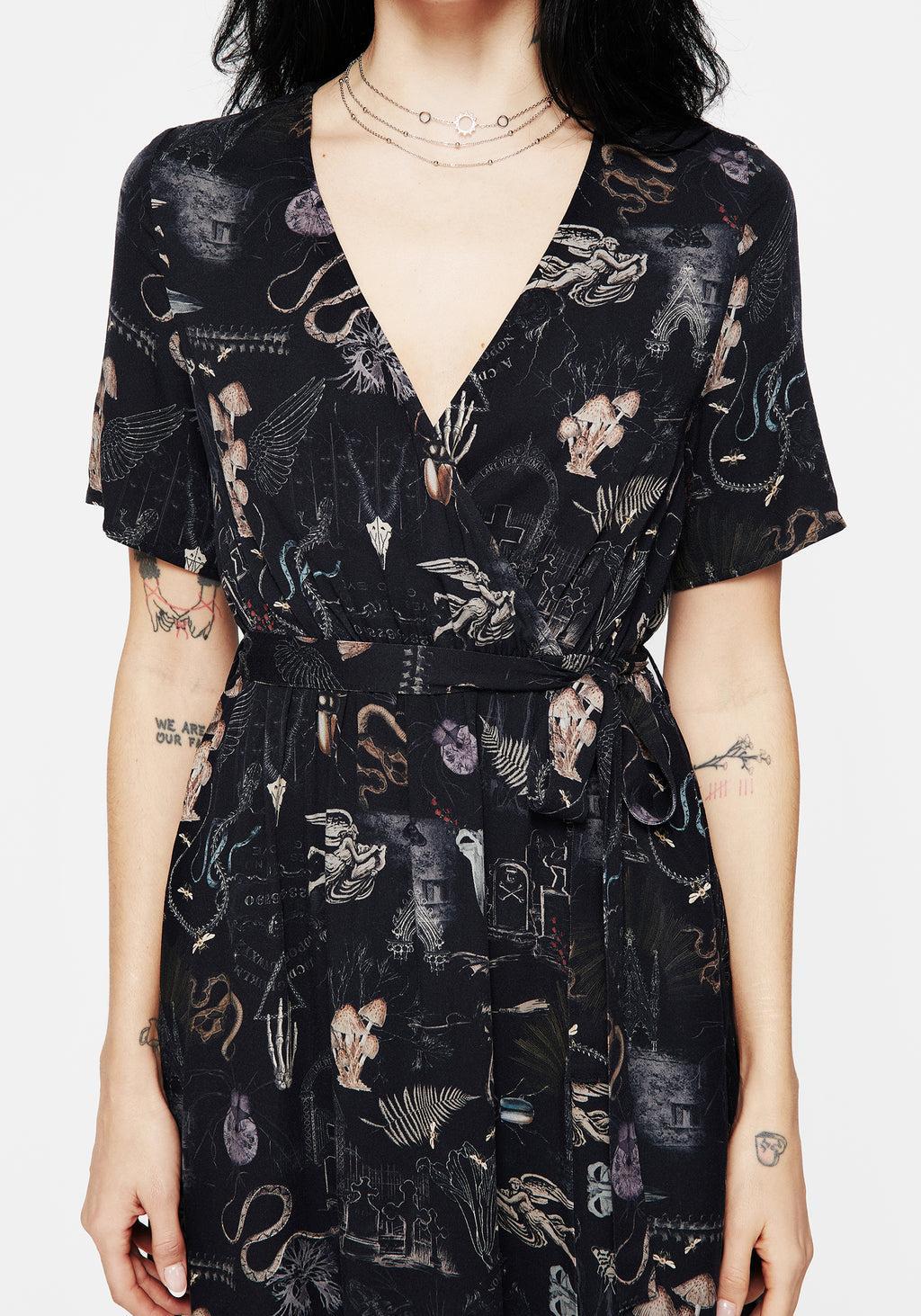 Maudeline Victoriana Print Eco-Viscose Midi Wrap Dress Product Image