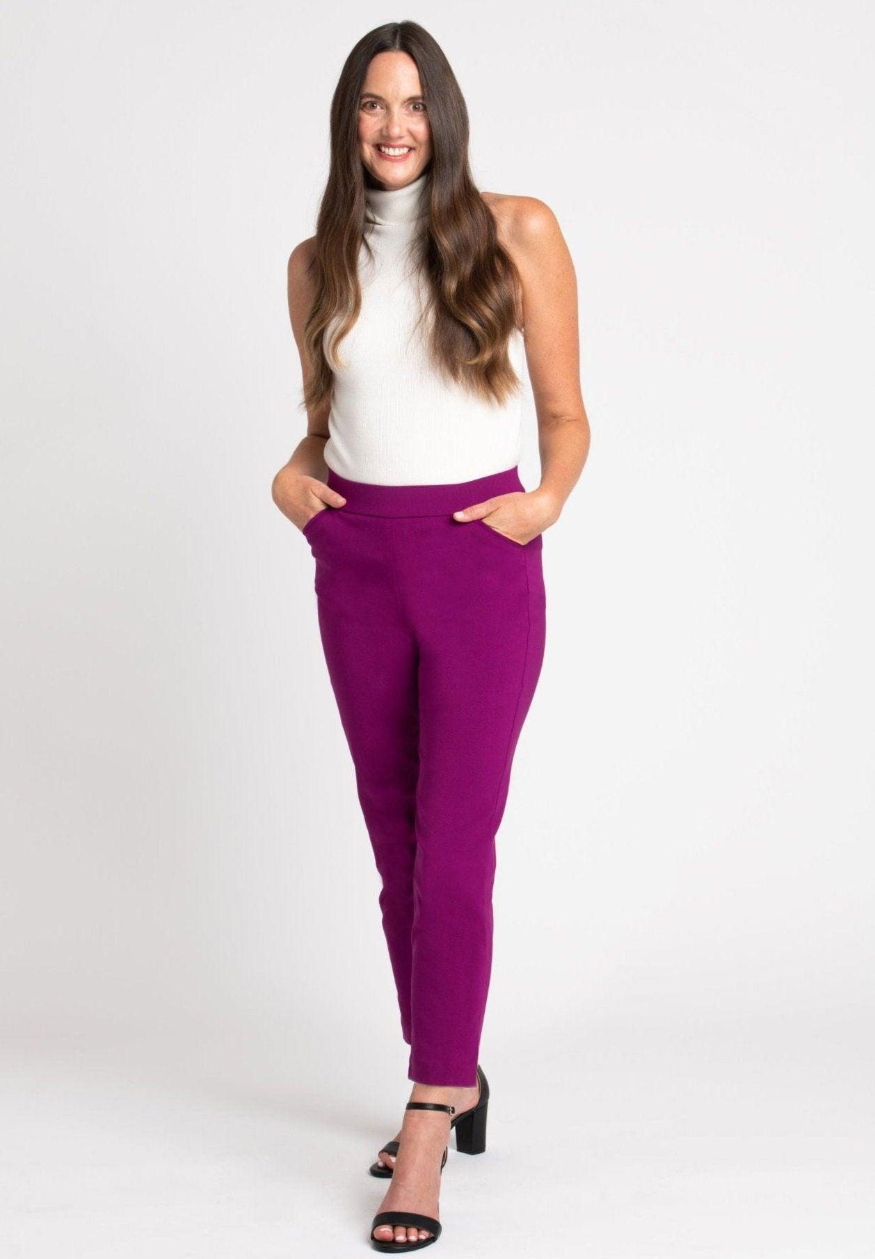 Roz & Ali Superstretch Magenta Pull On Ankle Pants Product Image