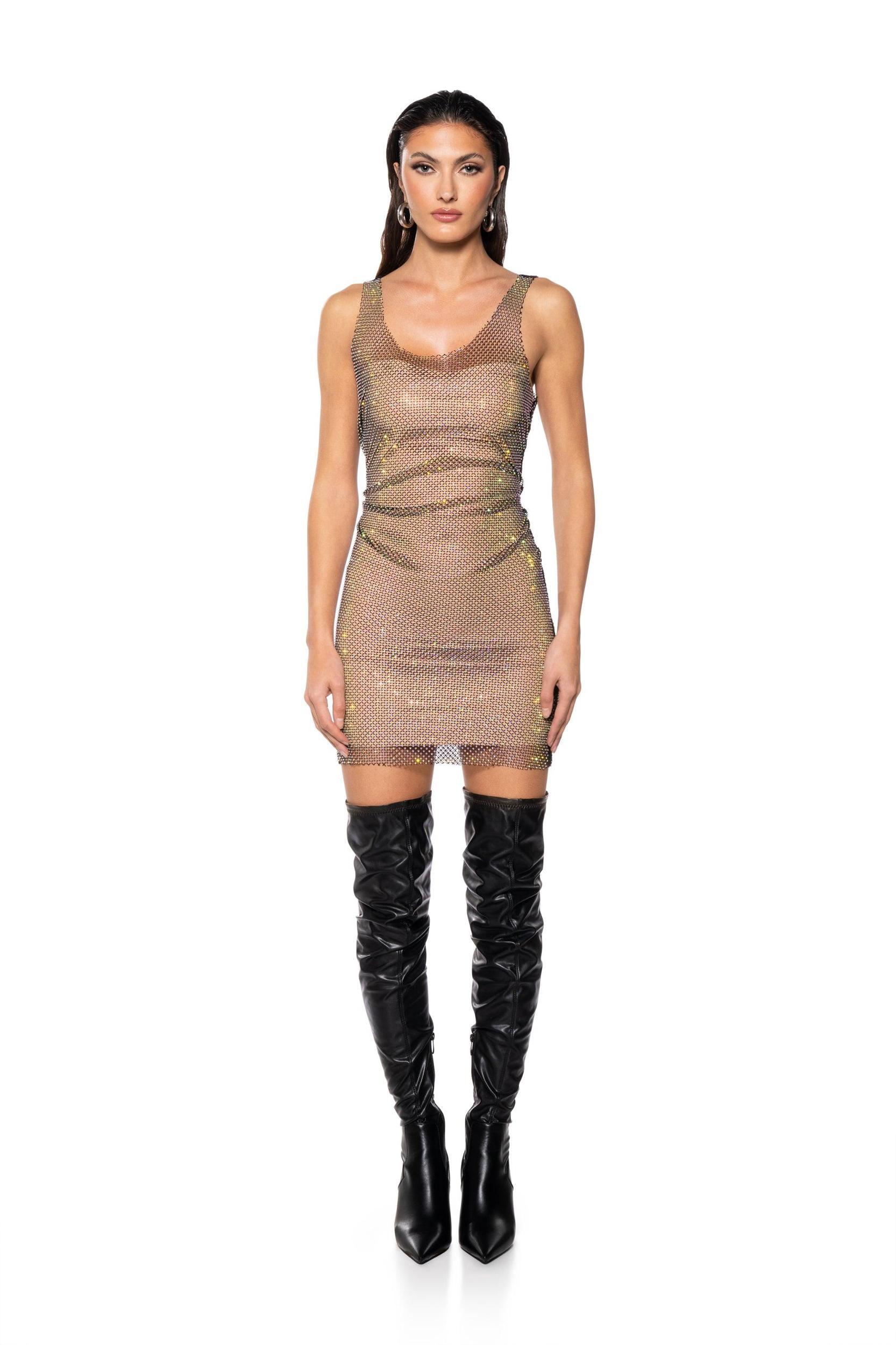 AYLA RHINESTONE MESH SLEEVELESS DRESS Product Image