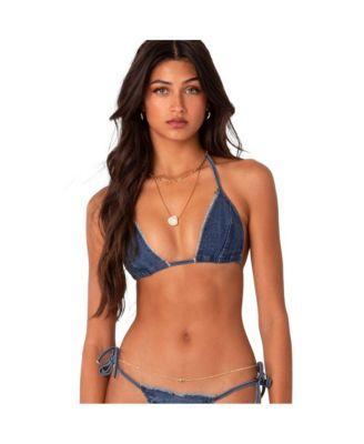 Edikted Womens Denim Bikini With Distressed Neckline Top Product Image