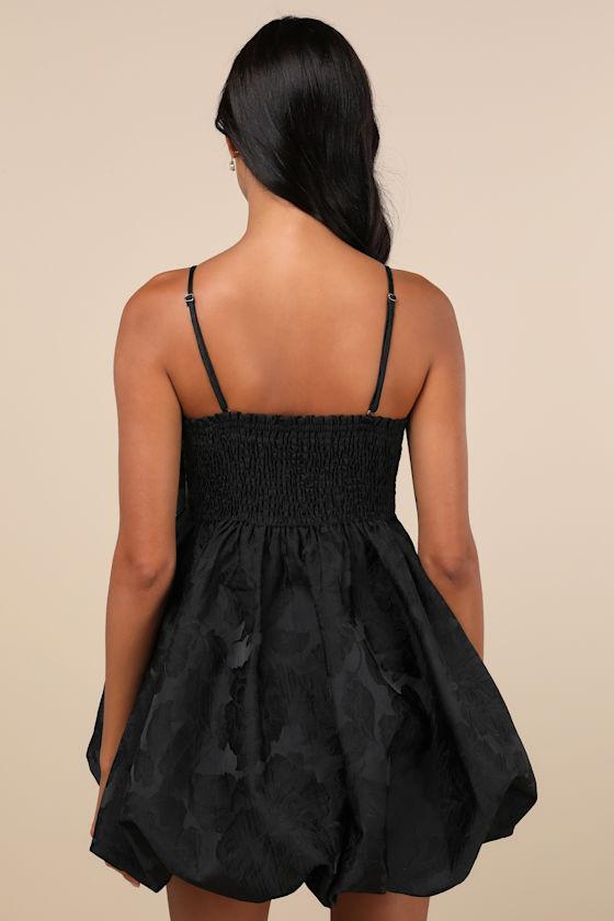 Coquettish Charm Black Bubble-Hem Bow Mini Dress With Pockets Product Image
