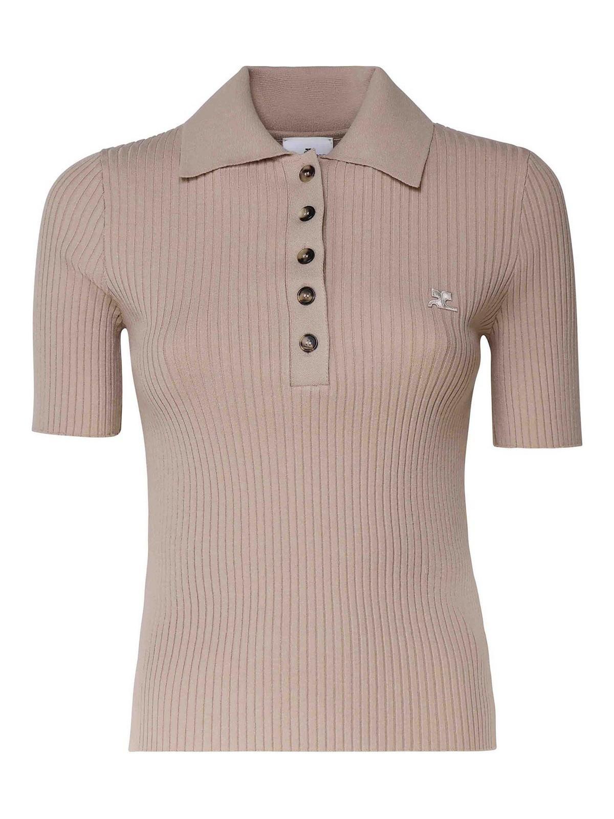 COURRÈGES Cotton Striped Polo In Brown Product Image