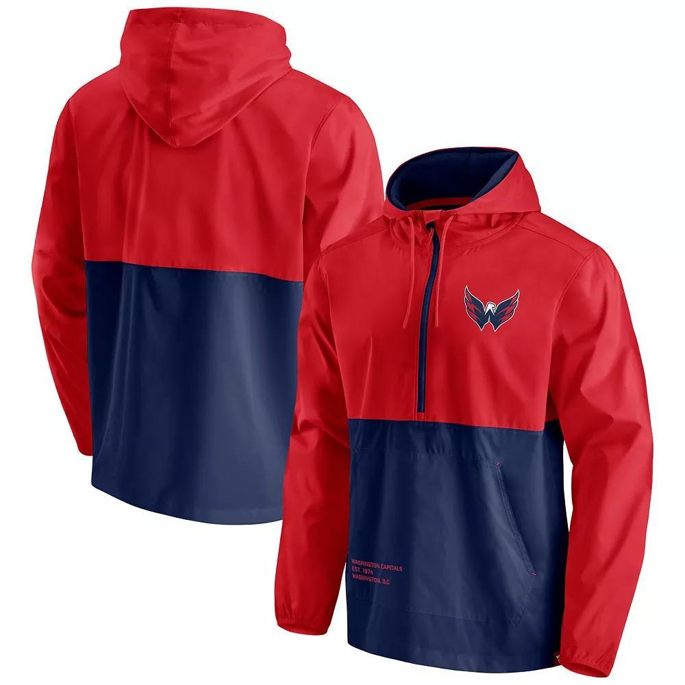 Men's Fanatics Branded Red/Navy Washington Capitals Thrill Seeker Anorak Half-Zip Jacket, Size: Medium Product Image