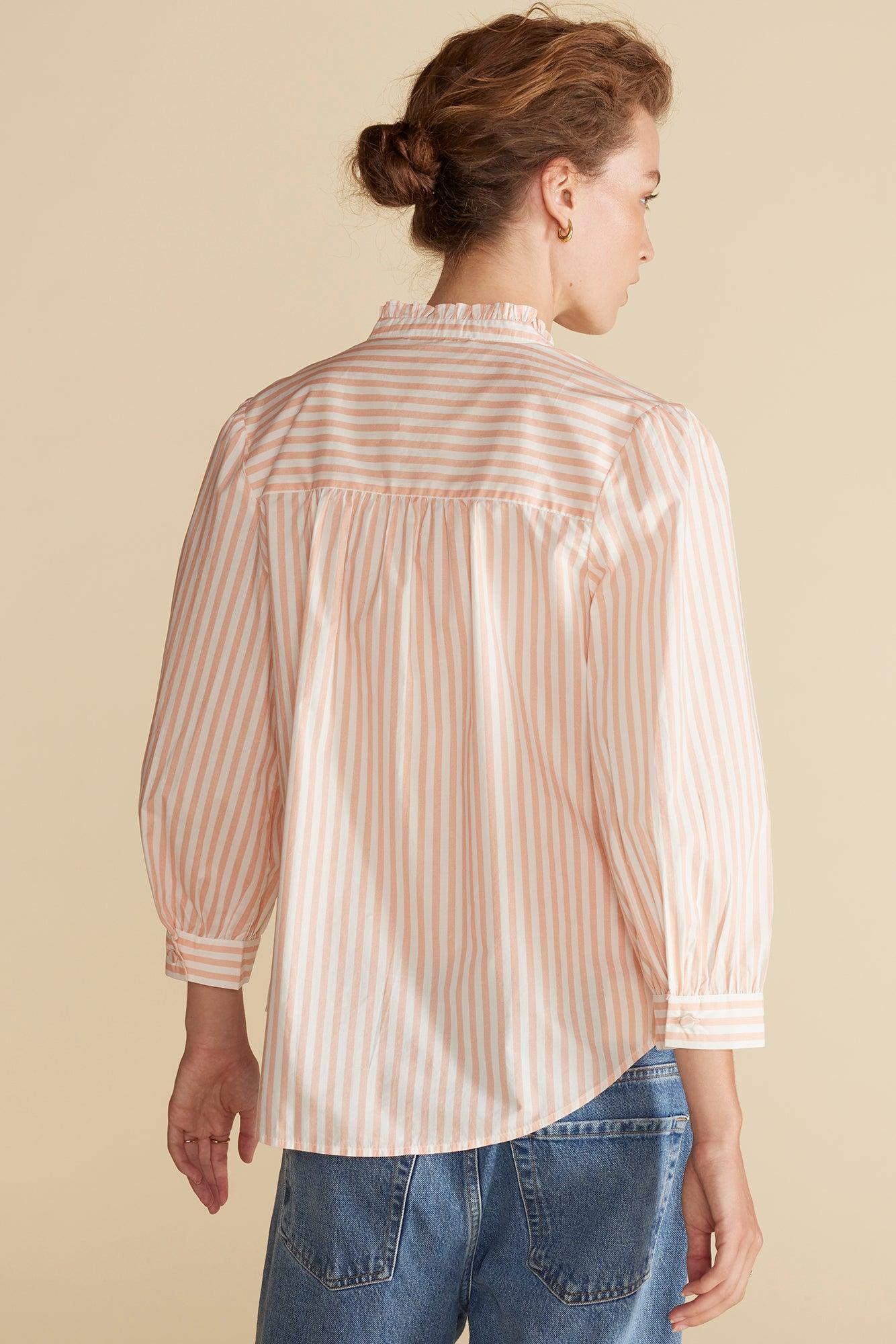 Charlotte Organic Cotton Blouse - Apricot and Ivory Stripe Product Image