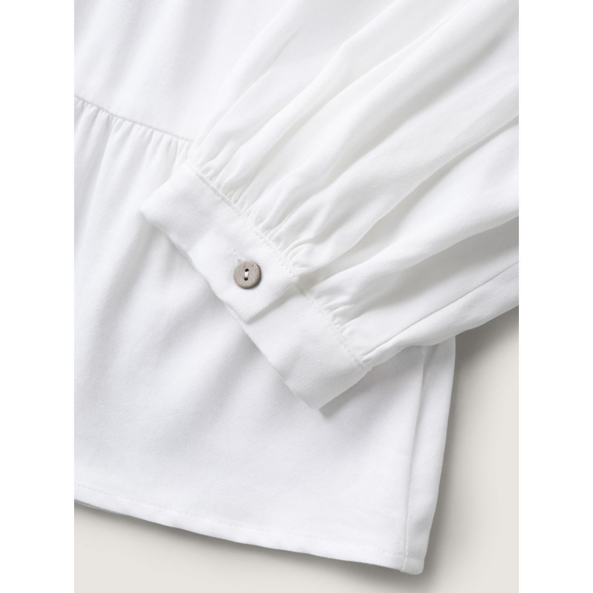 Plus Size Originalwhite Tiered Button Placket Puffy Sleeve Blouse Women Extra Long Sleeve Round Neck Vacation Blouses BloomChic 22-24/3X Product Image