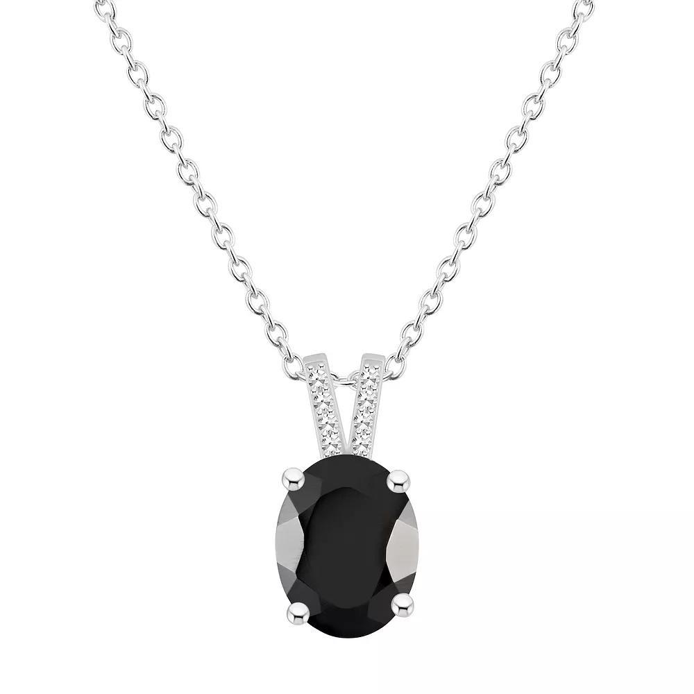 Alyson Layne Sterling Silver Oval Black Onyx Diamond Accent Pendant Necklace, Women's, Size: 18" Product Image