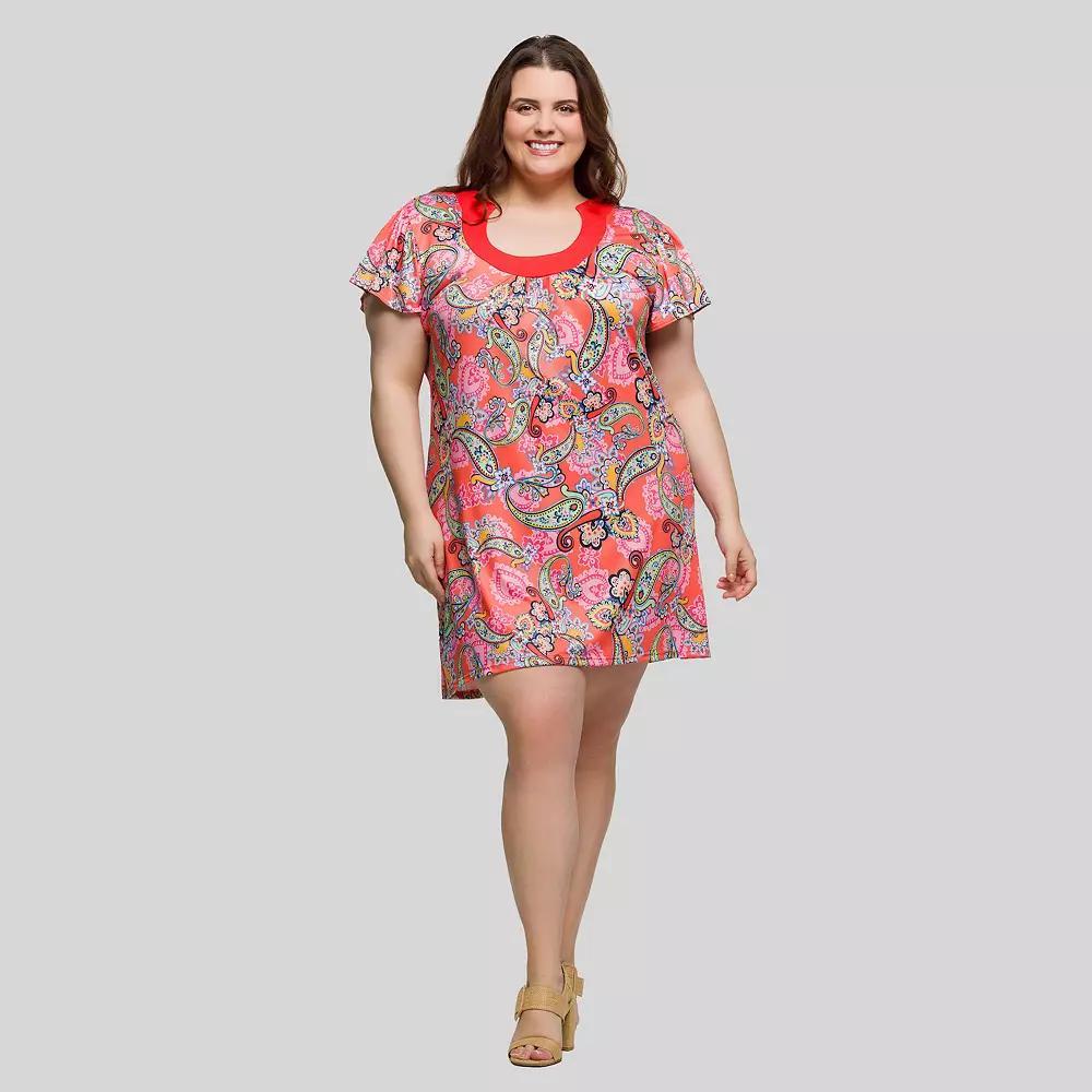 Plus Size 24Seven Comfort Apparel Short Sleeve Scoop Neck Mini Dress, Women's, Size: 3XL, Pink Team Product Image