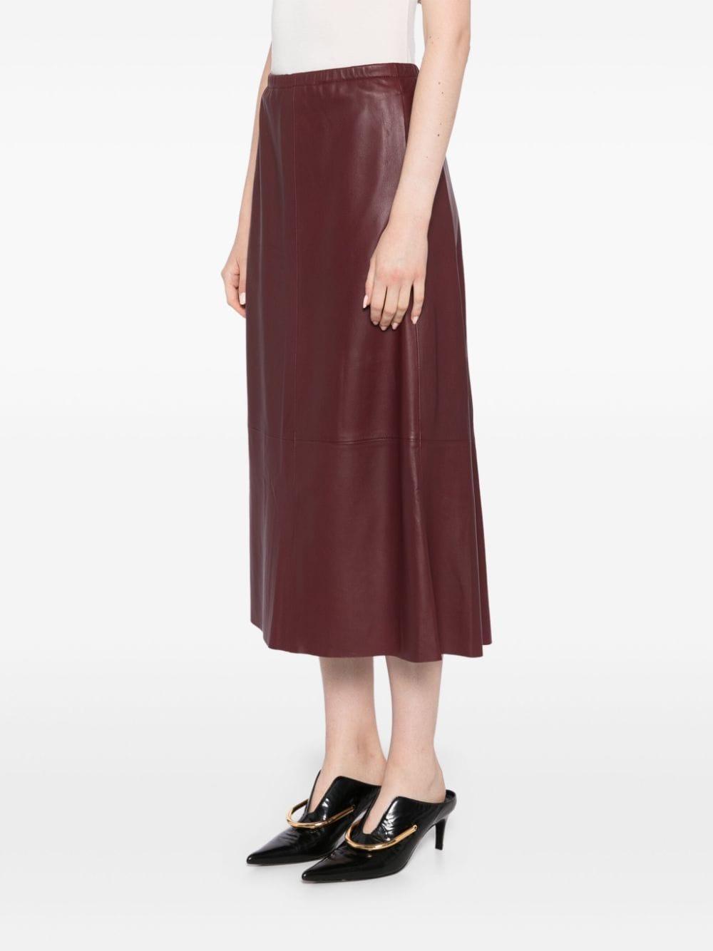 VINCE Leather Midi Skirt In Red Product Image
