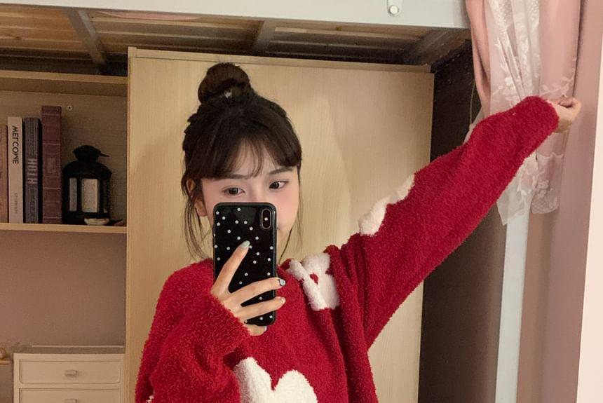 Pajama Set: Floral Sweater + Pants Product Image