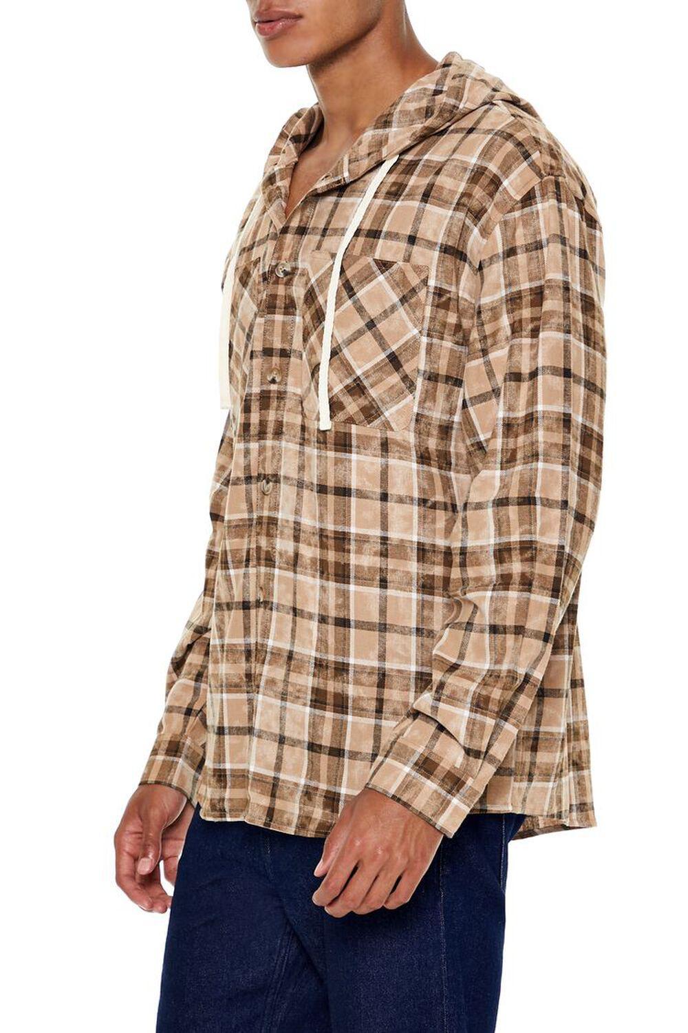Hooded Plaid Curved-Hem Shacket | Forever 21 Product Image