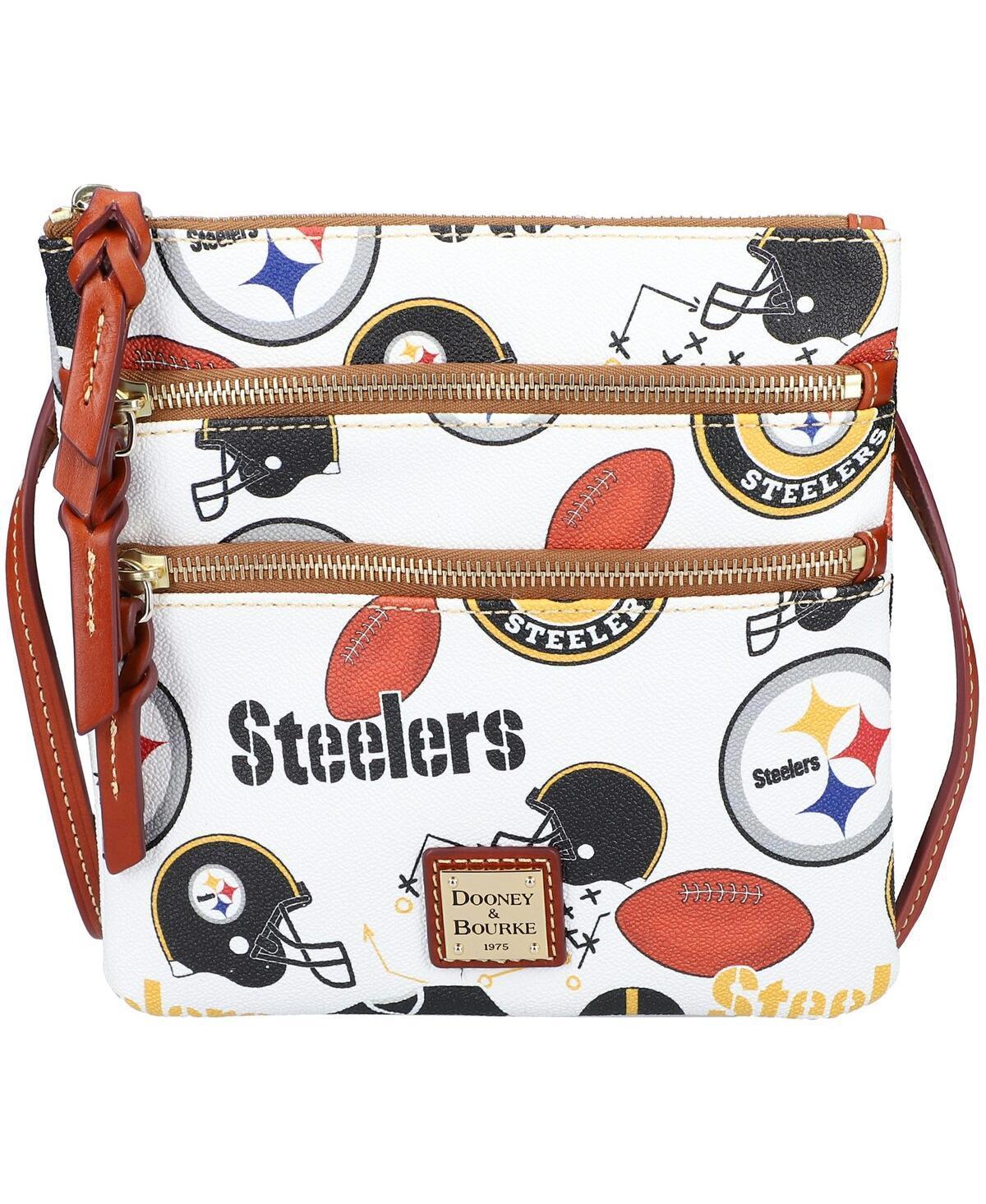 Dooney & Bourke Womens NFL Steelers North South Triple Zip Crossbody Coated Cotton Shoulder Bag in White Multi Product Image