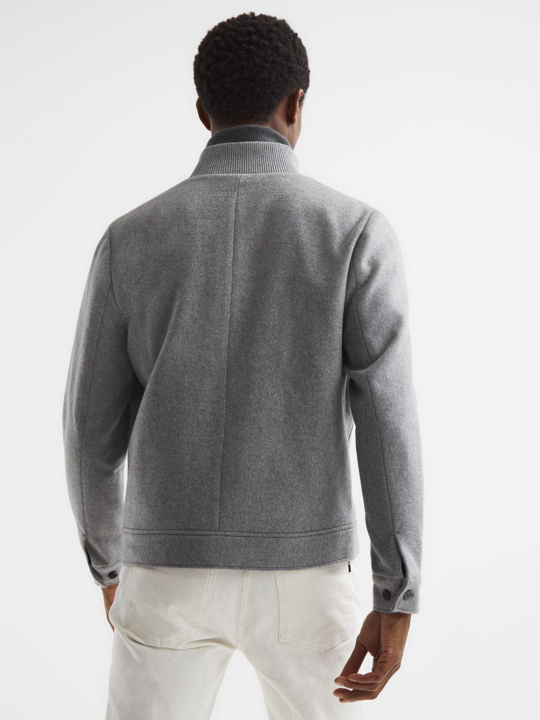 Wool Button-Through Jacket in Soft Grey Product Image