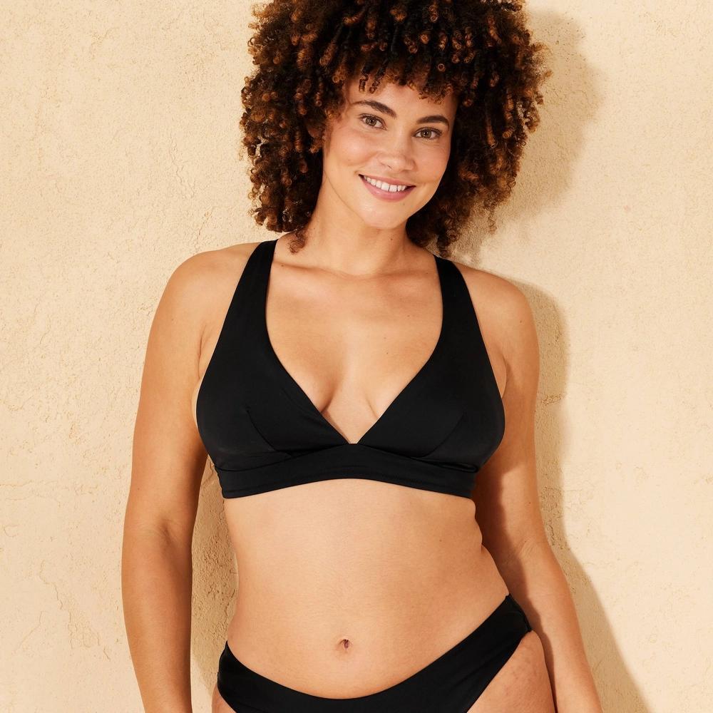 Womens Longline Triangle Bikini Top - Shade & Shore Black M: Crisscross Back, Adjustable Straps, Removable Cups Product Image