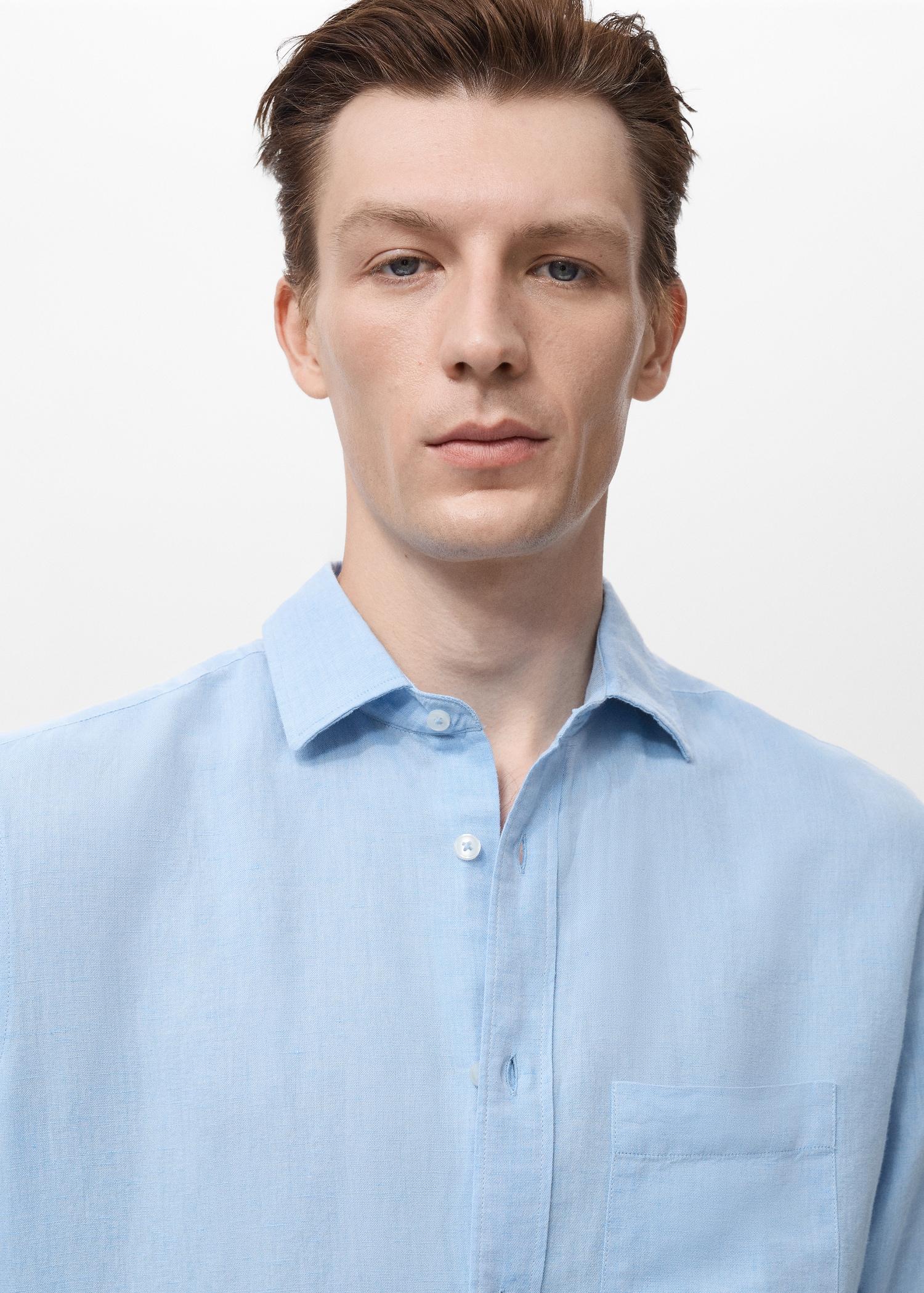 Pocket linen shirt - Men | MANGO USA Product Image