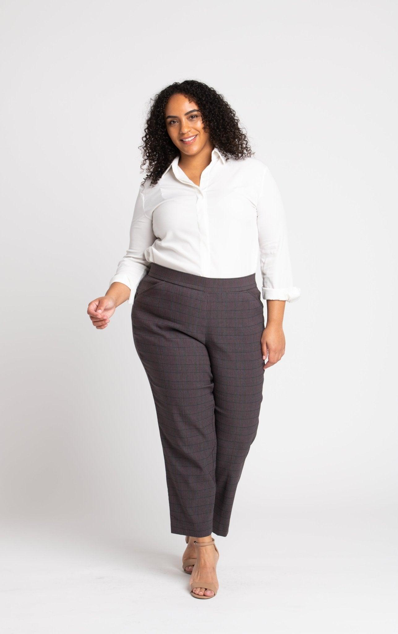 Roz & Ali Millennium Wine Plaid Pull On Ankle Pants - Plus Product Image